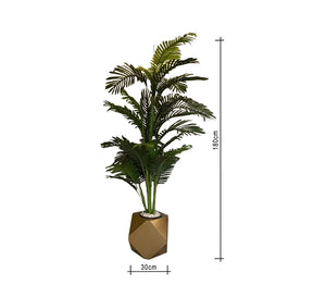 Artificial palm tree, leather leaf, golden plant pot - Vitrine Furniture - Decor