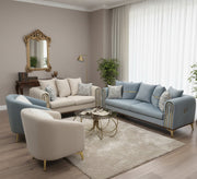 Baby Blue* pearly white with steel legs - Vitrine Furniture - Salon Sets