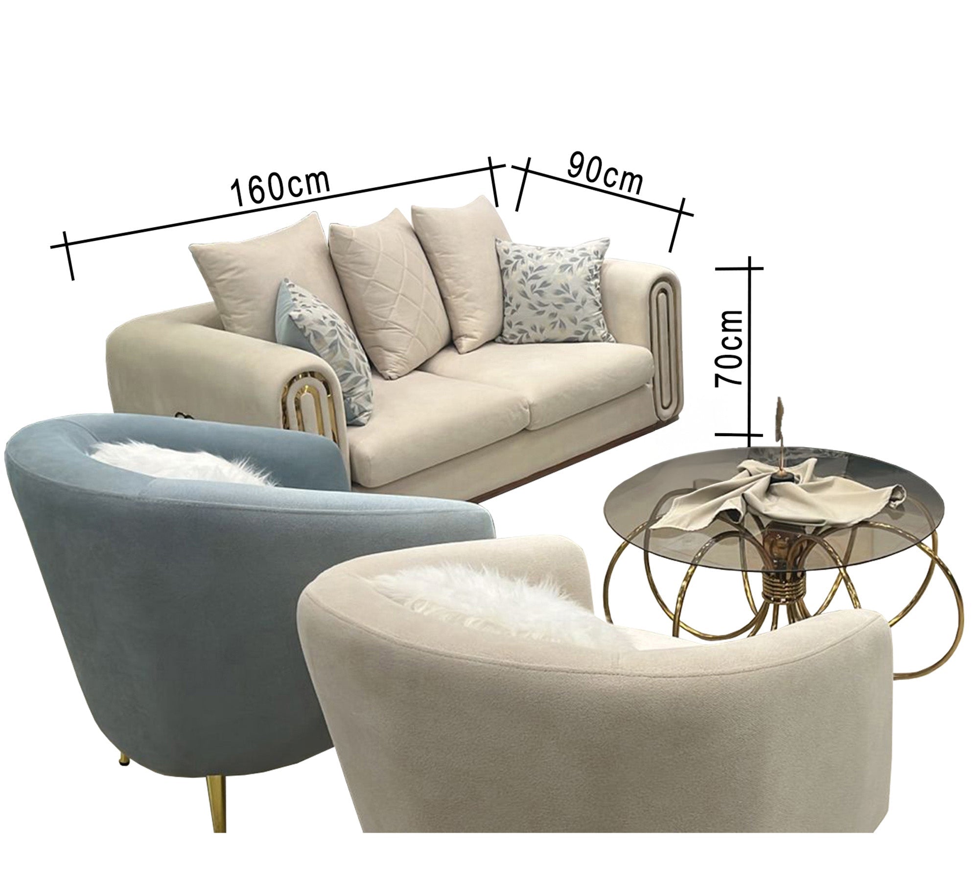 Baby Blue* pearly white with steel legs - Vitrine Furniture - Salon Sets