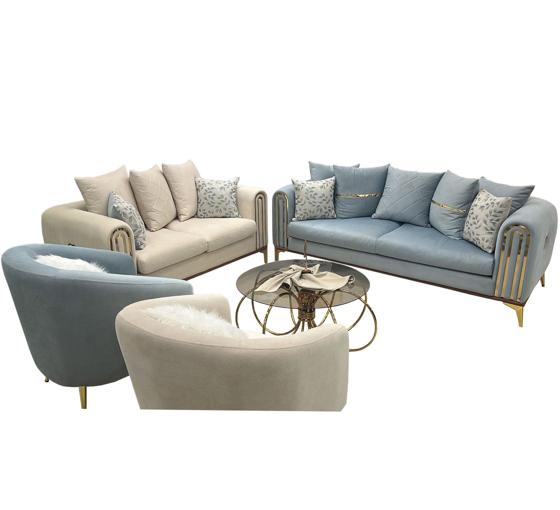 Baby Blue* pearly white with steel legs - Vitrine Furniture - Salon Sets