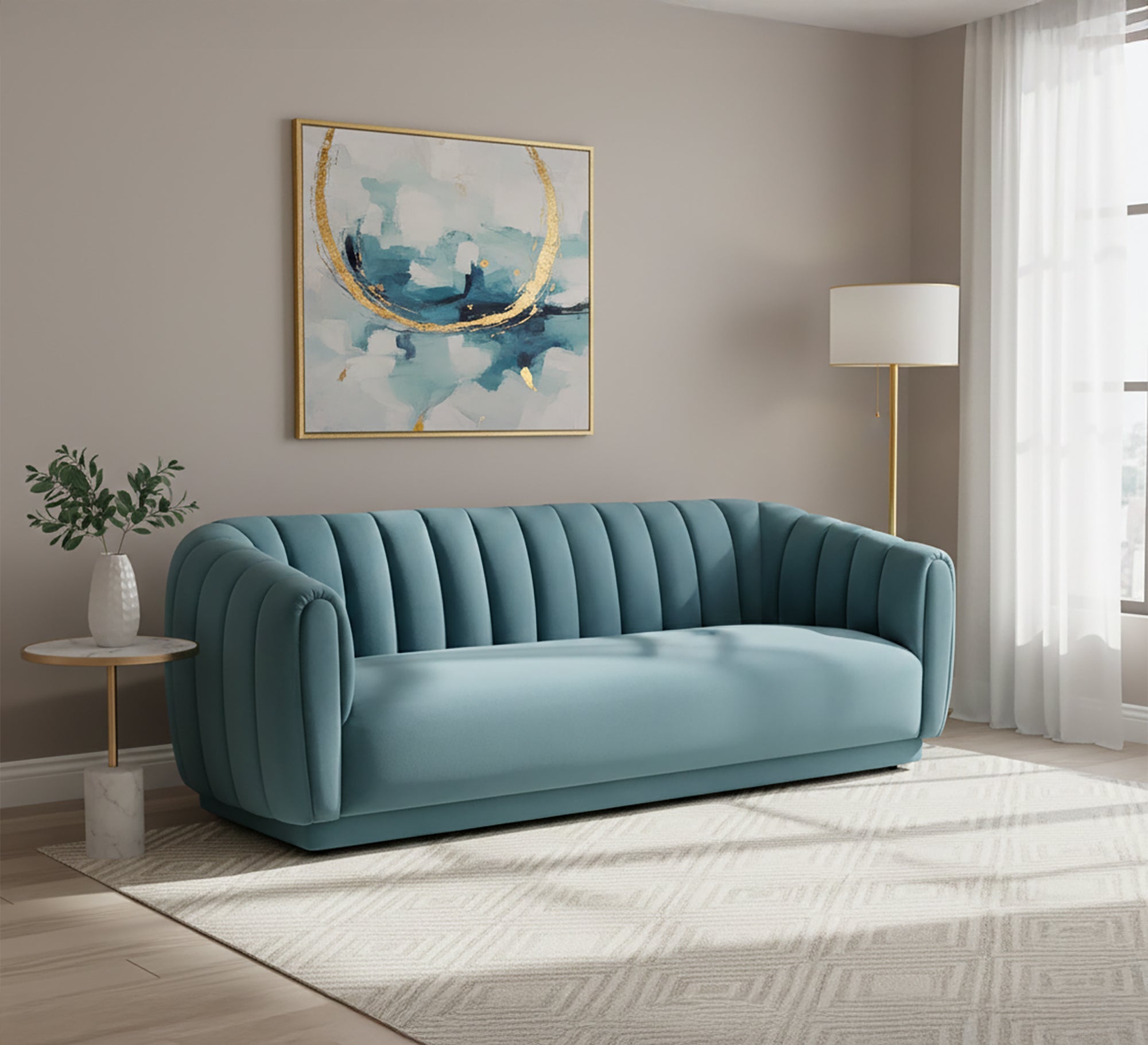 Baby Blue sofa with recessed stitching - Vitrine Furniture - Living room Sofas