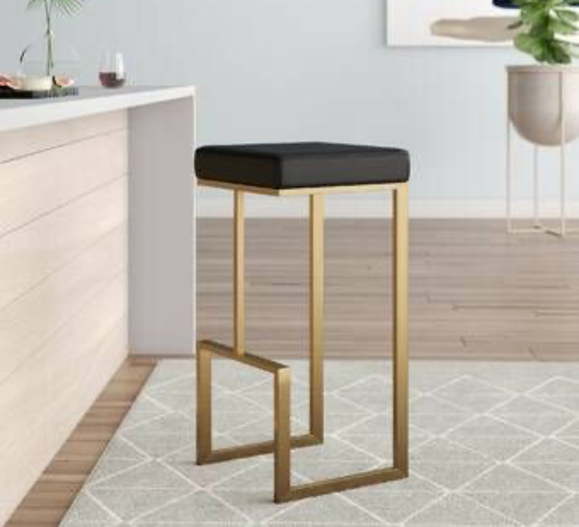 Bar chair with black leather seat - Vitrine Furniture - Furniture