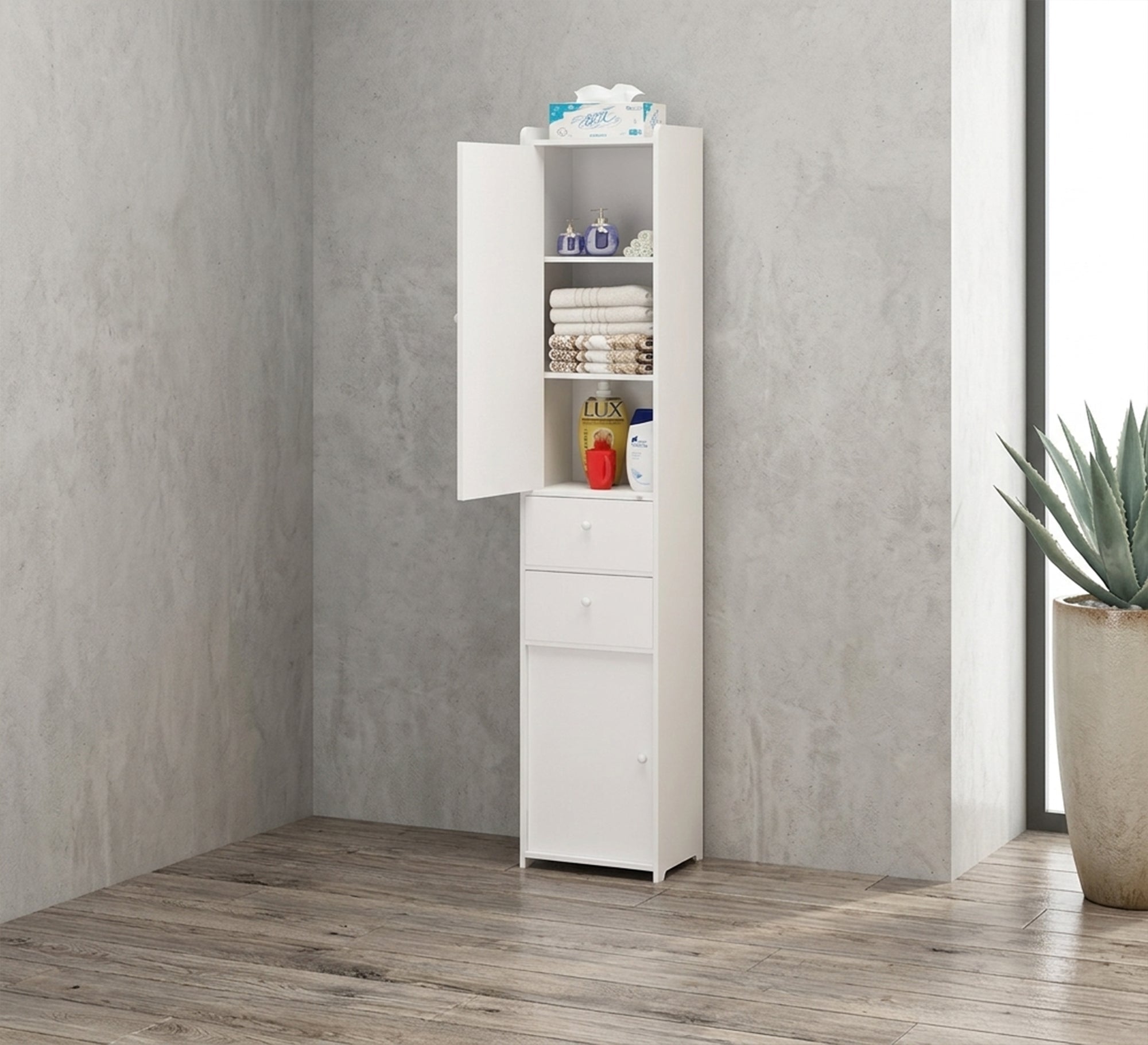 Bathroom white cabinet - Vitrine Furniture - Towels holder