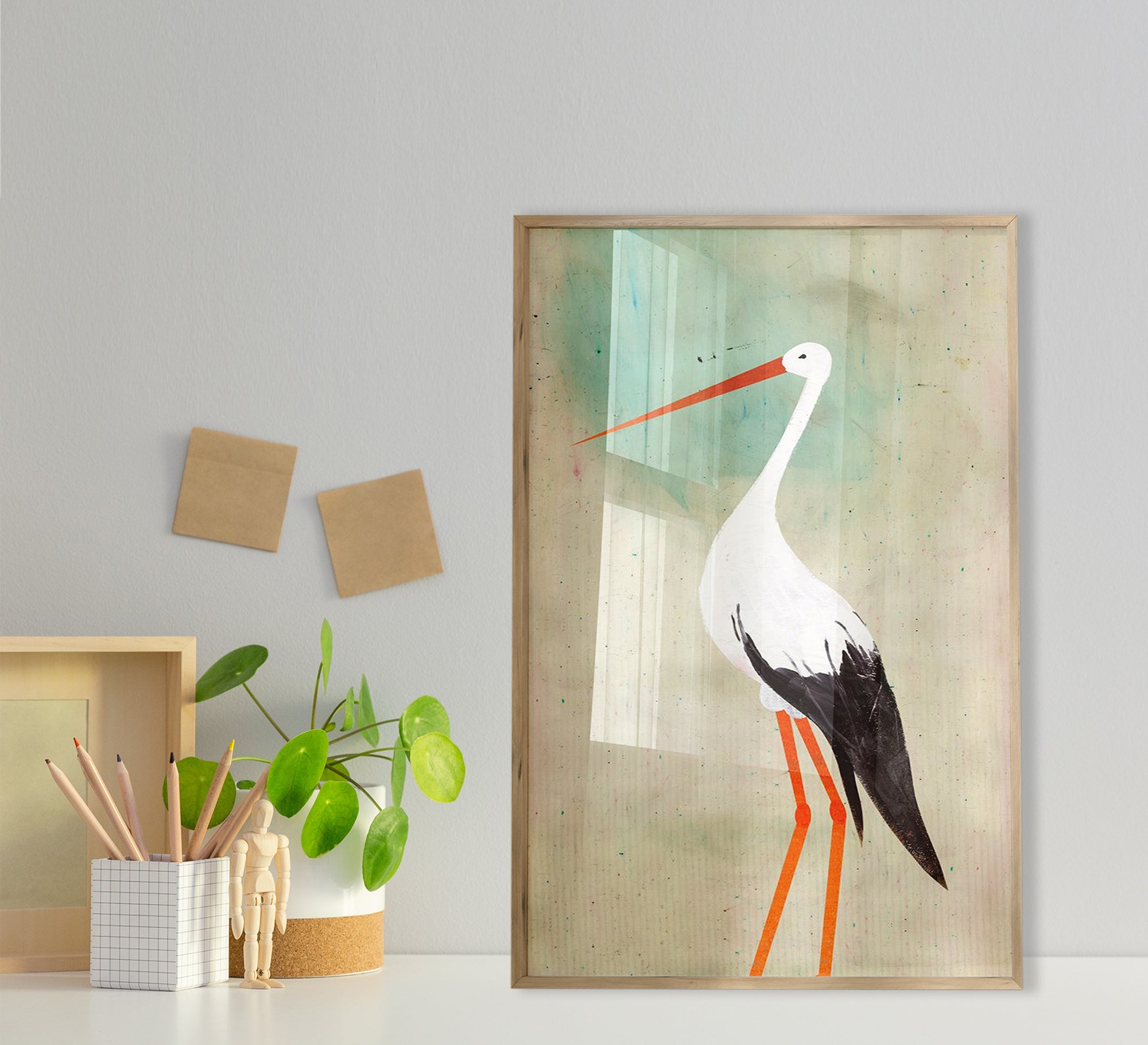 Beautiful bird tableau with a golden frame - Vitrine Furniture - Décor