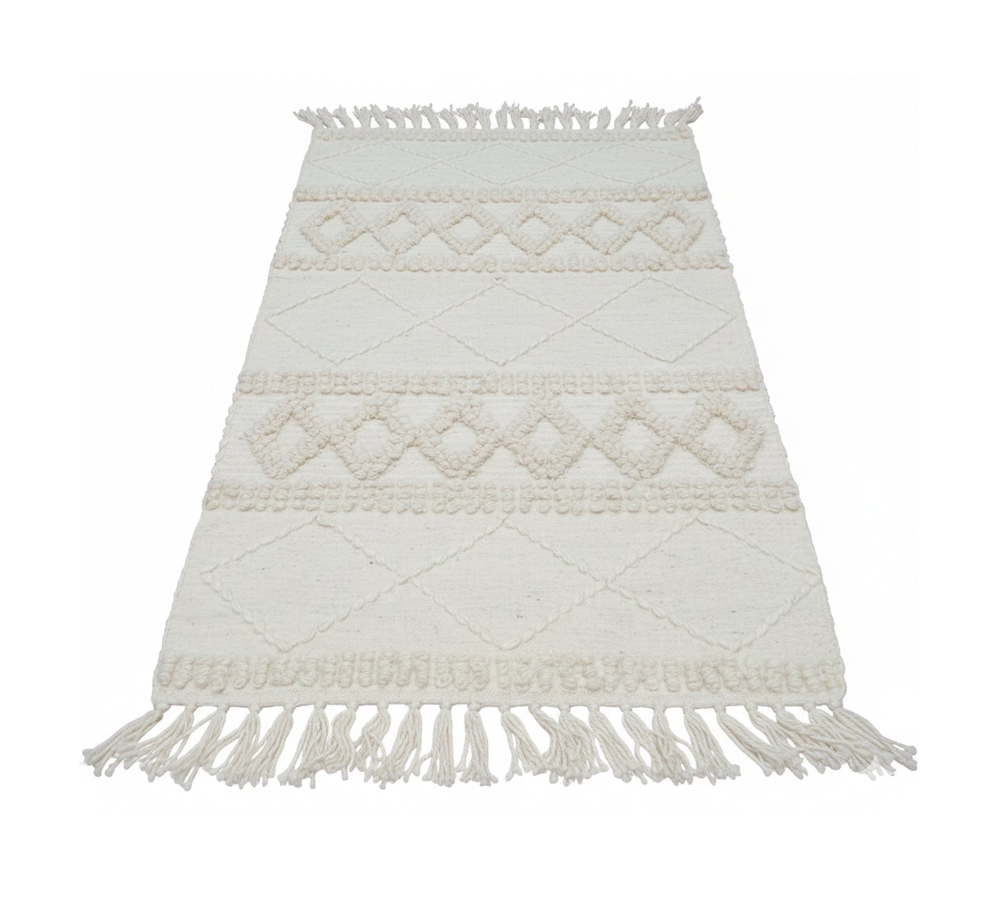 Beautiful raised geometric patterns in an ivory rug - Vitrine Furniture - Accessories