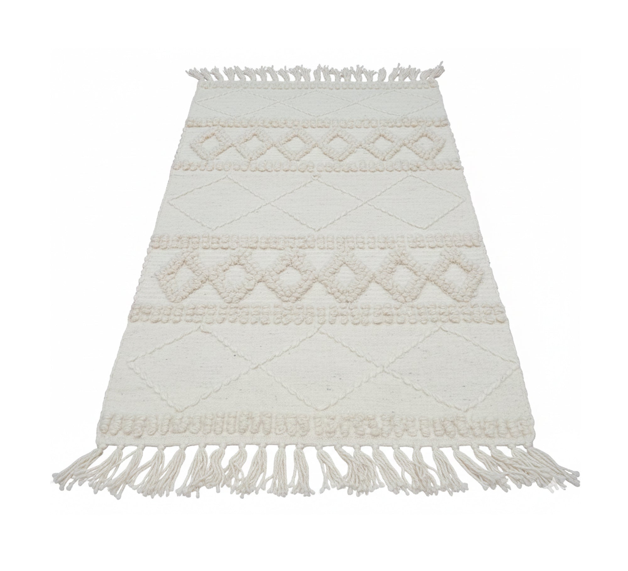 Beautiful raised geometric patterns in an ivory rug - Vitrine Furniture - Accessories
