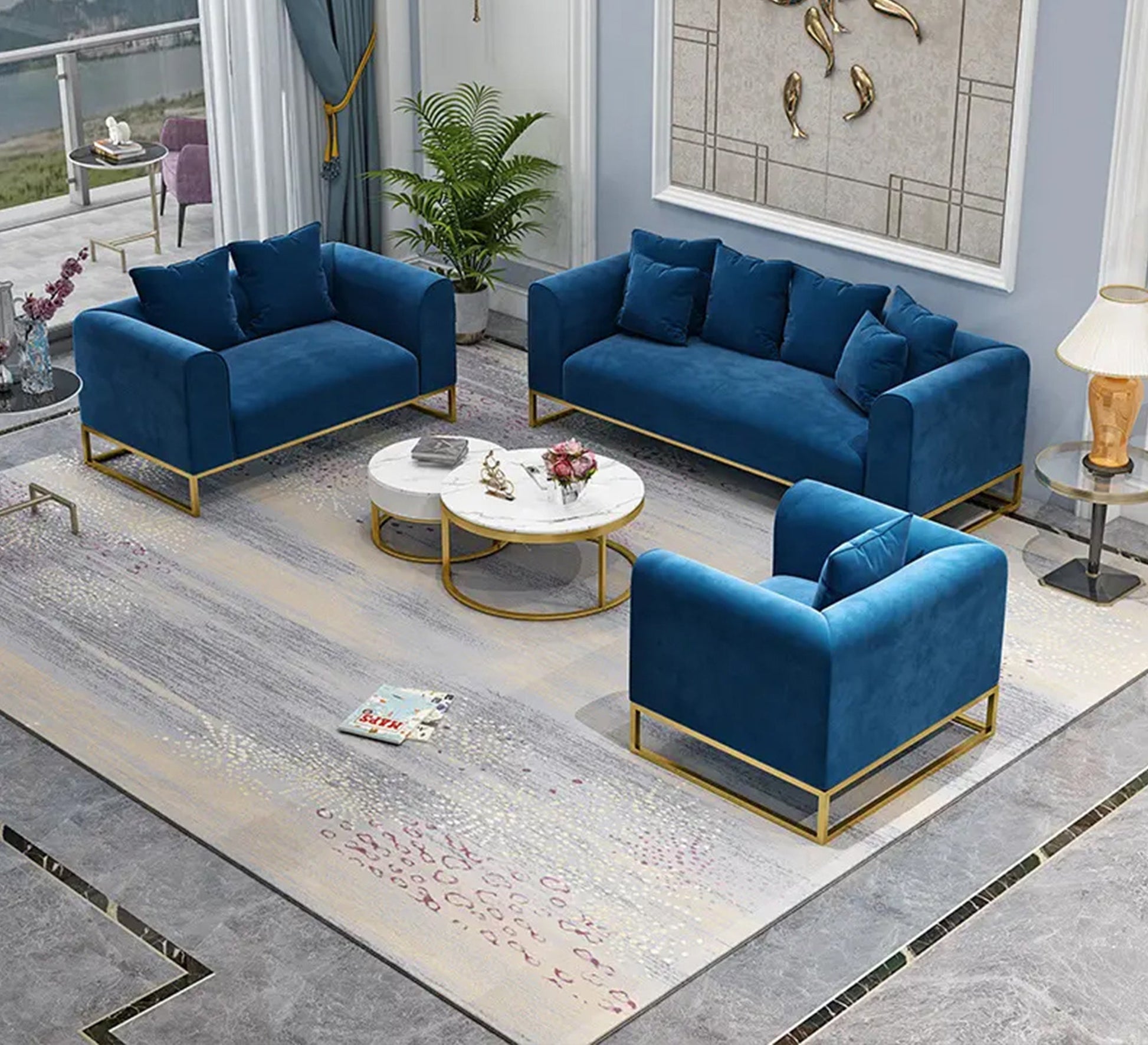 Beautiful turquoise living room - Vitrine Furniture - Furniture