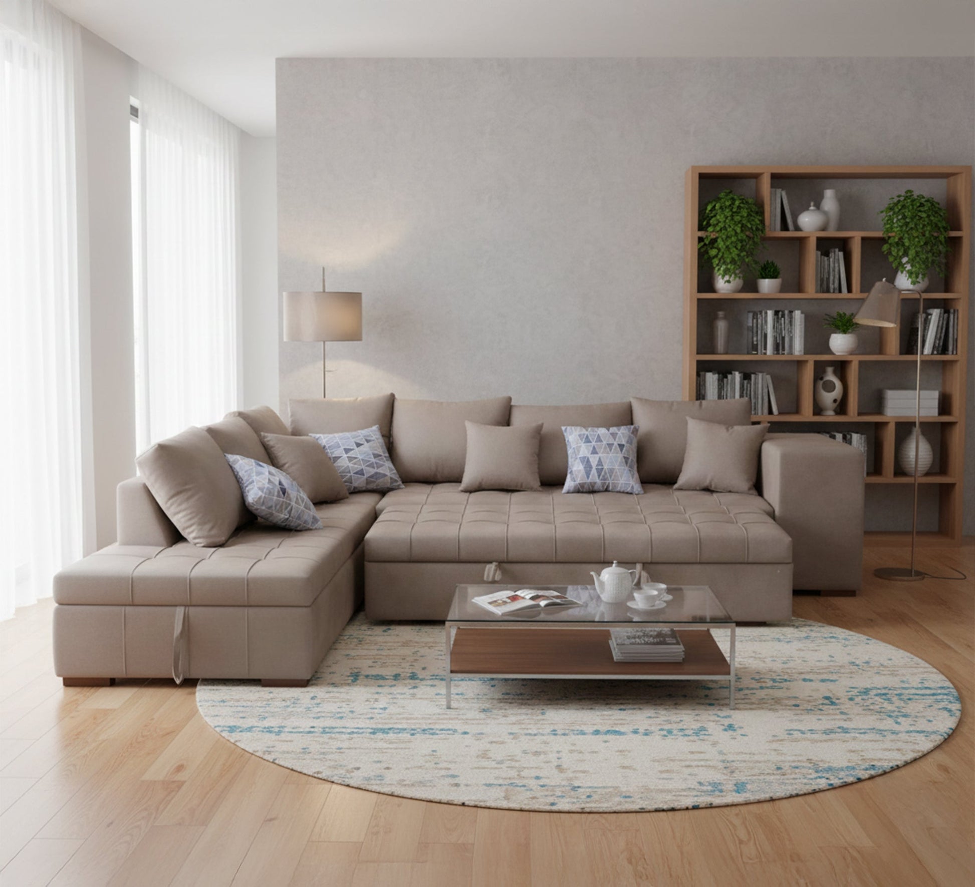 bed and chaise longue Corner - Vitrine Furniture - L - shape sofa set