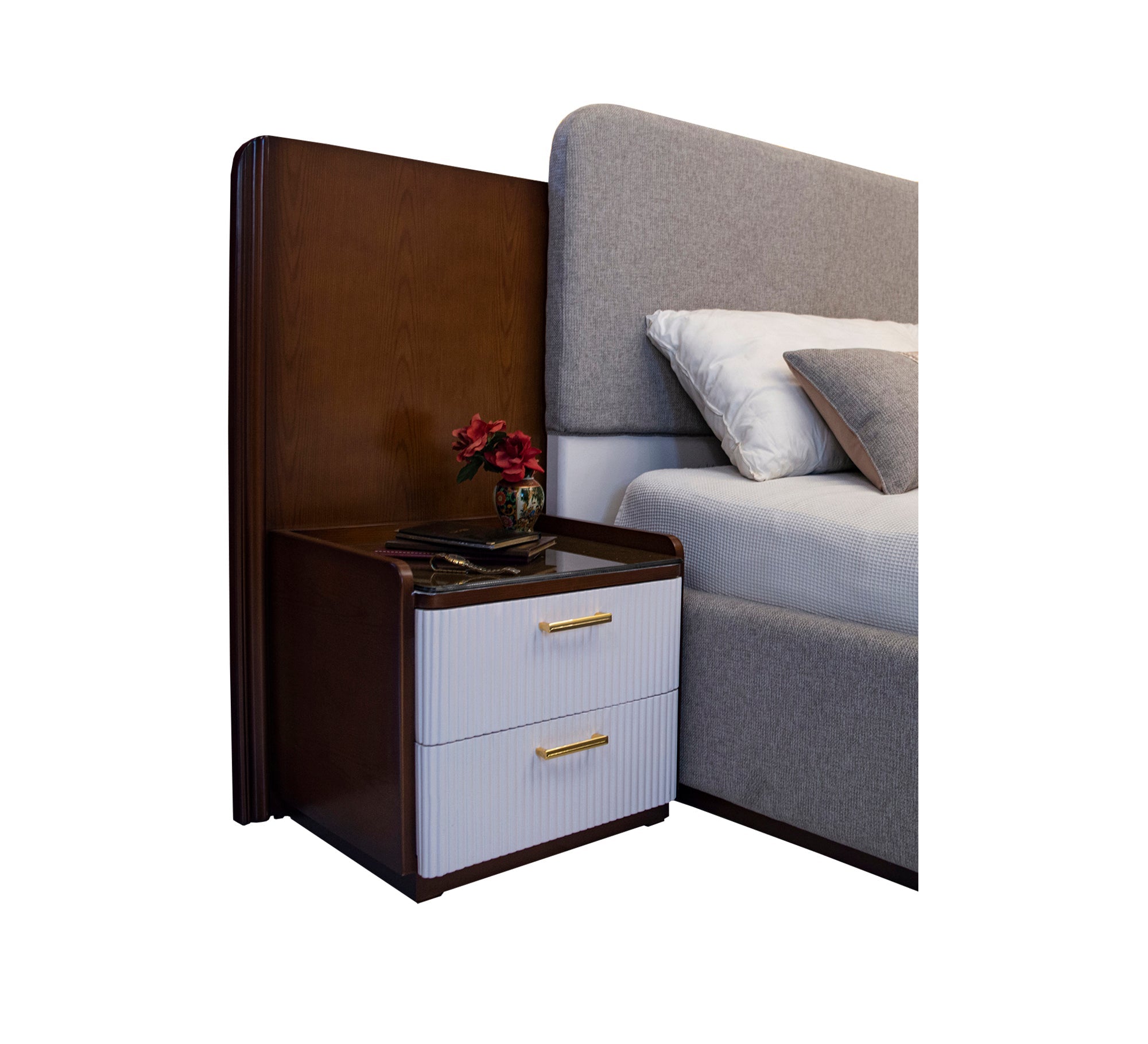 Bed Set: Elegant White and Grey Themes - Vitrine Furniture - Bed Sets