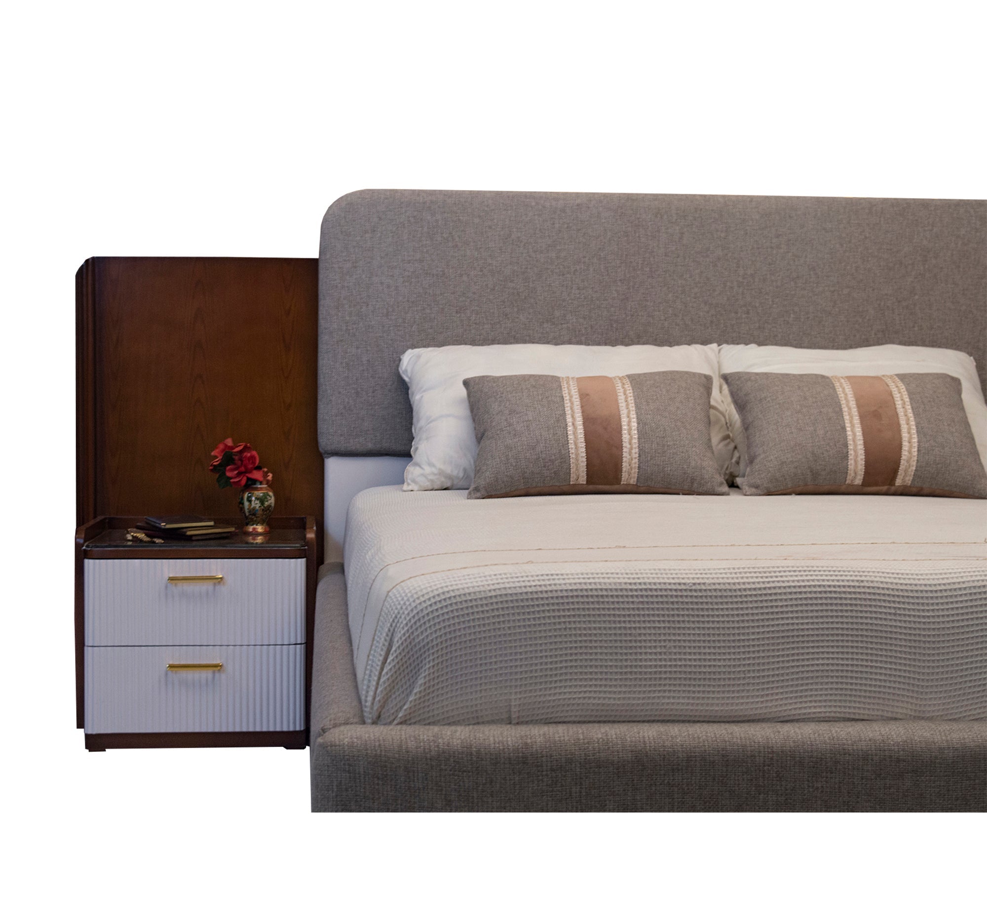 Bed Set: Elegant White and Grey Themes - Vitrine Furniture - Bed Sets