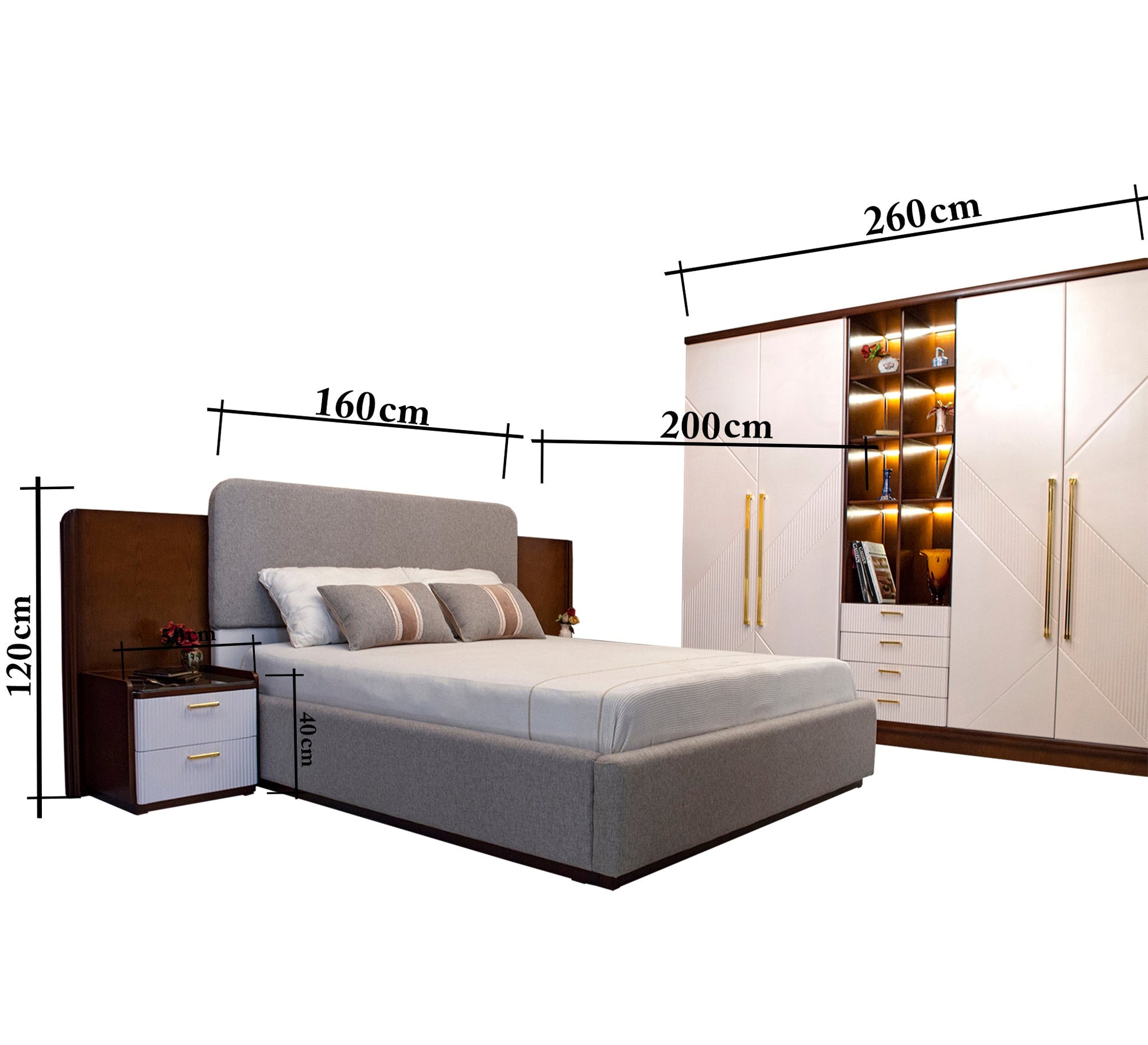Bed Set: Elegant White and Grey Themes - Vitrine Furniture - Bed Sets