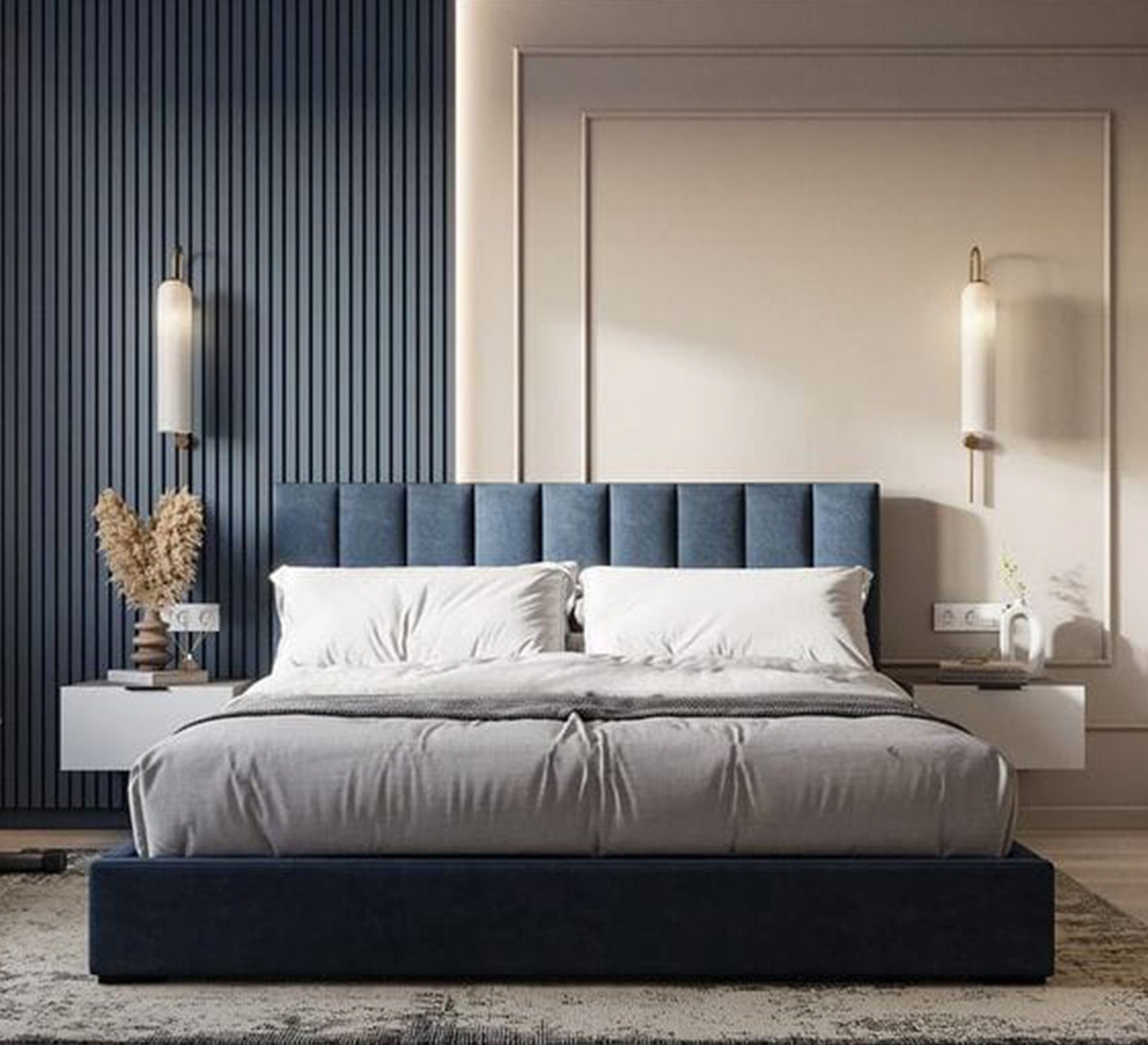 Bed: Stylish Longitudinal Upholstery Comfort - Vitrine Furniture - Kids Rooms