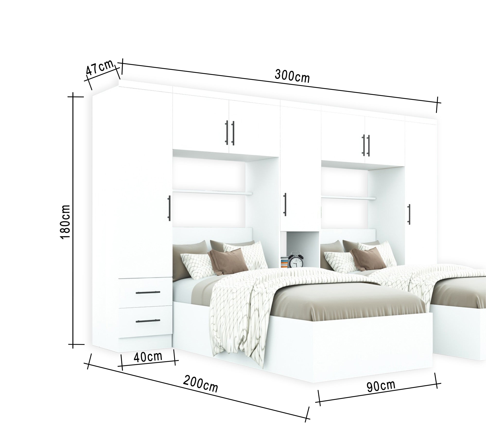 Bedroom: Dual White Beds & Spacious Wardrobe - Vitrine Furniture - Furniture