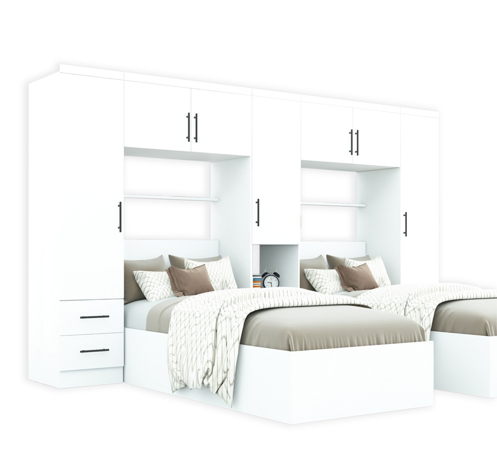 Bedroom: Dual White Beds & Spacious Wardrobe - Vitrine Furniture - Furniture