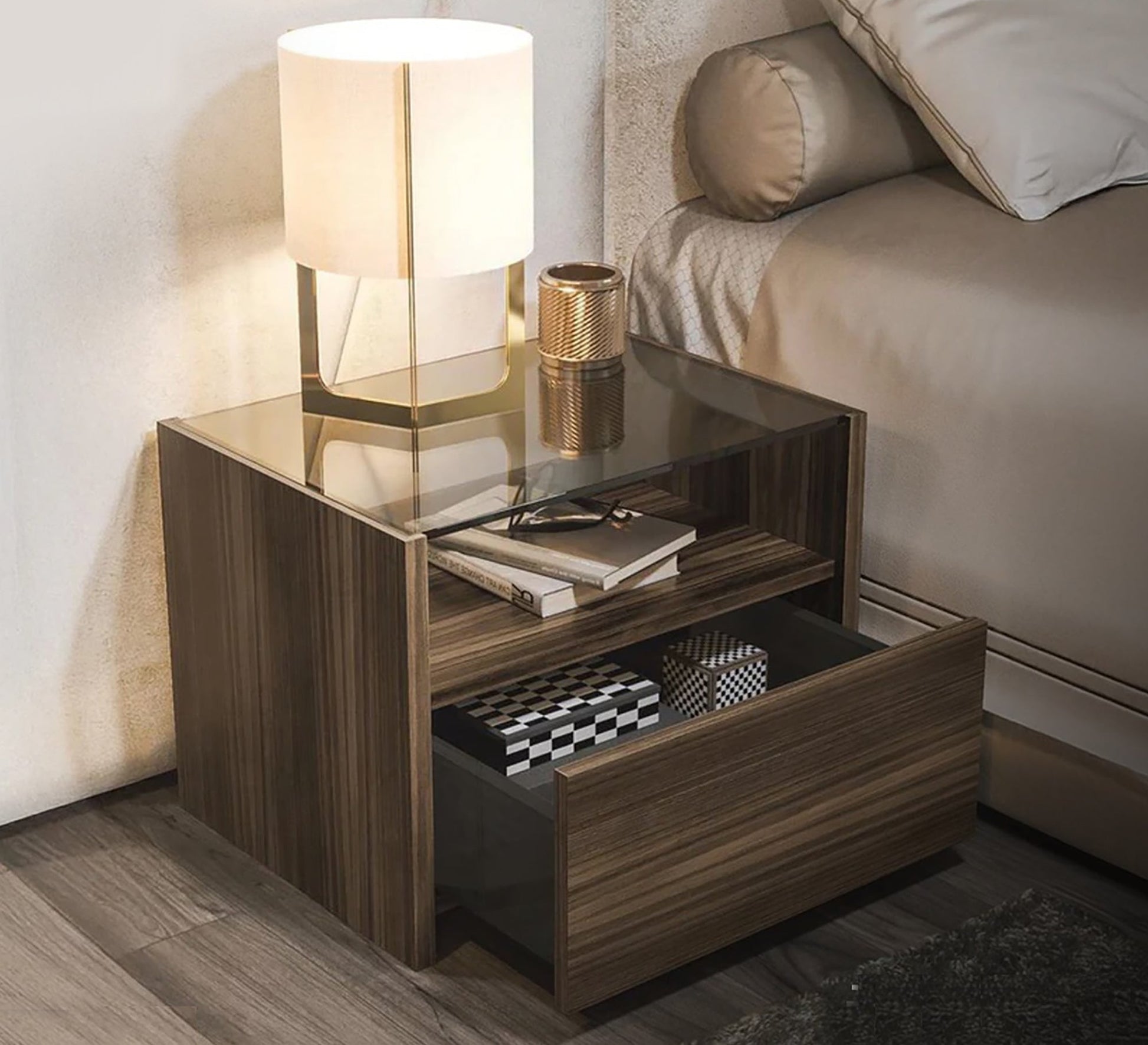 Bedroom with glass top and drawer - Vitrine Furniture - Furniture