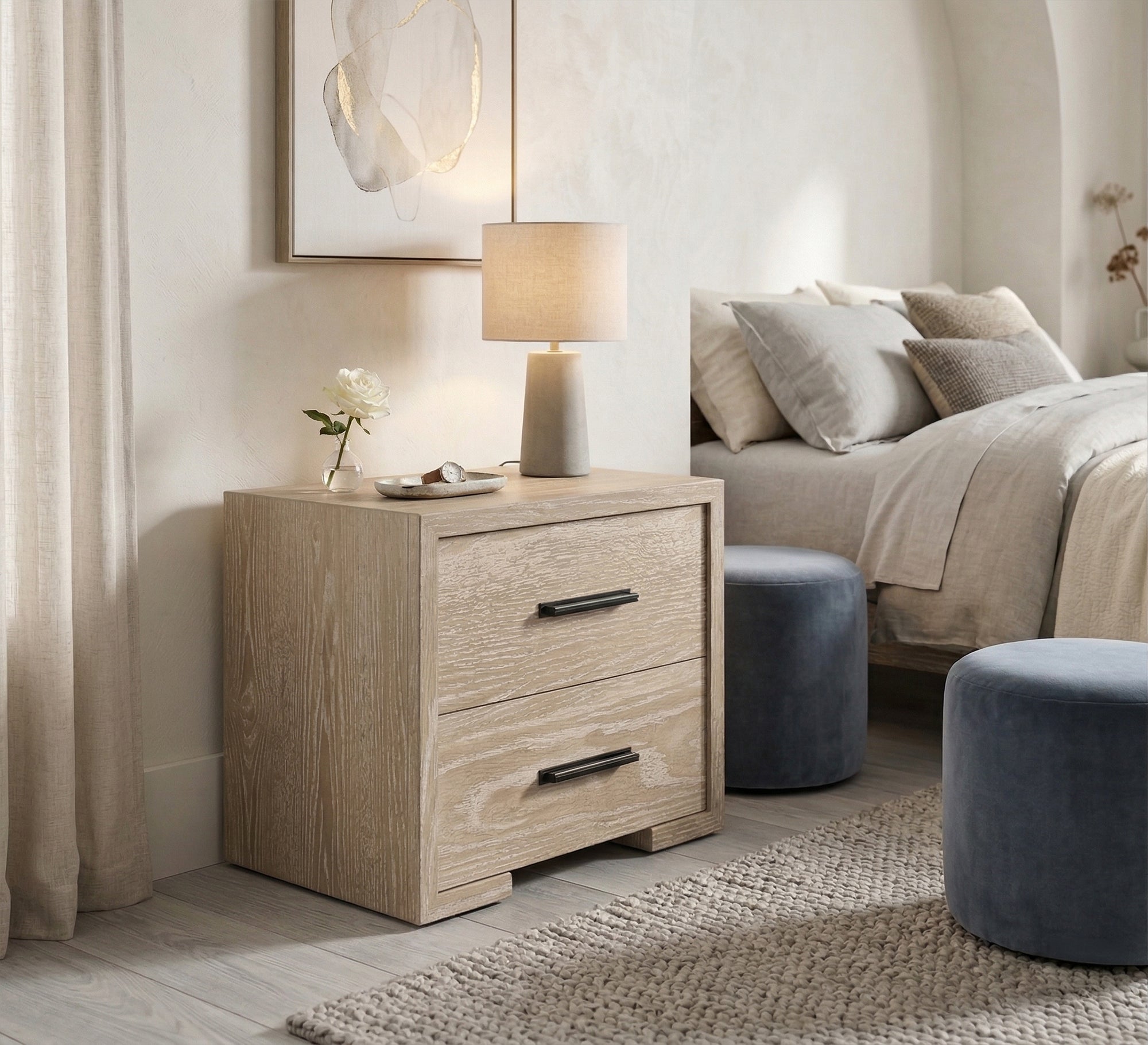 Bedroom with two drawers, beige wood - Vitrine Furniture - Nightstand