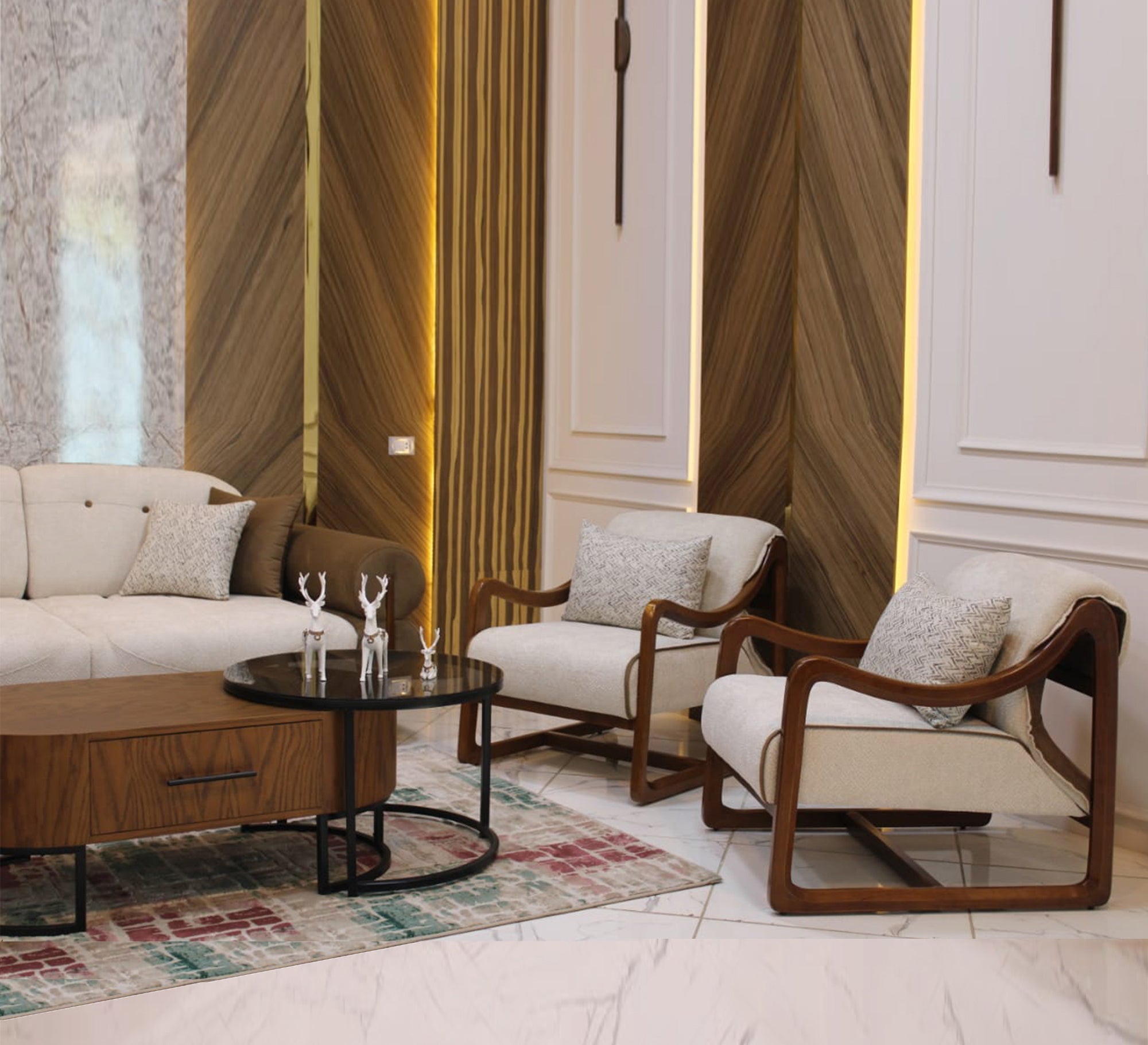 Beige and brown living room with raised legs - Vitrine Furniture - Furniture