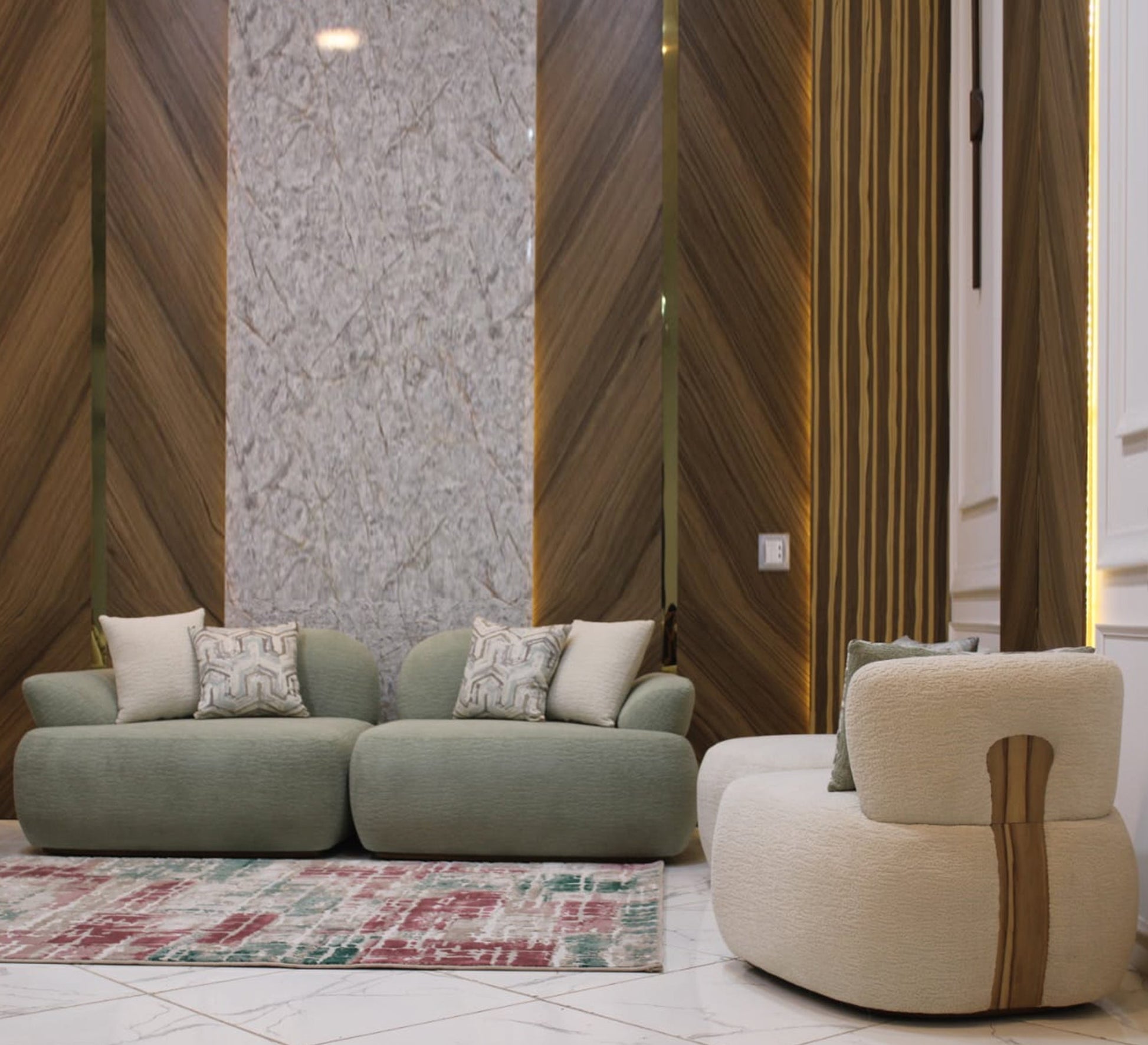 Beige and mint green living room - Vitrine Furniture - Furniture