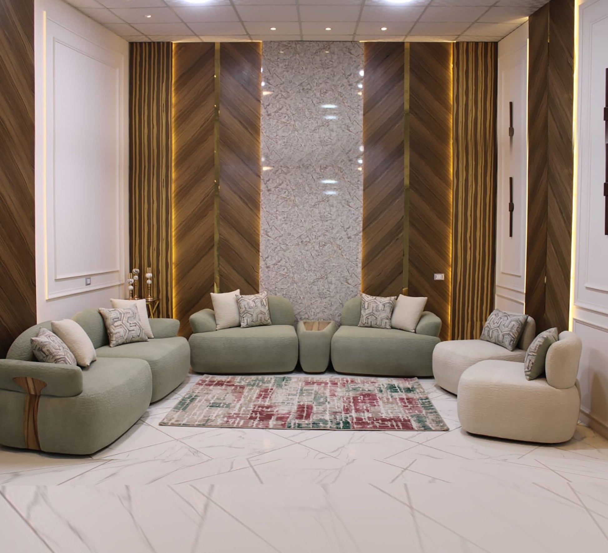 Beige and mint green living room - Vitrine Furniture - Furniture