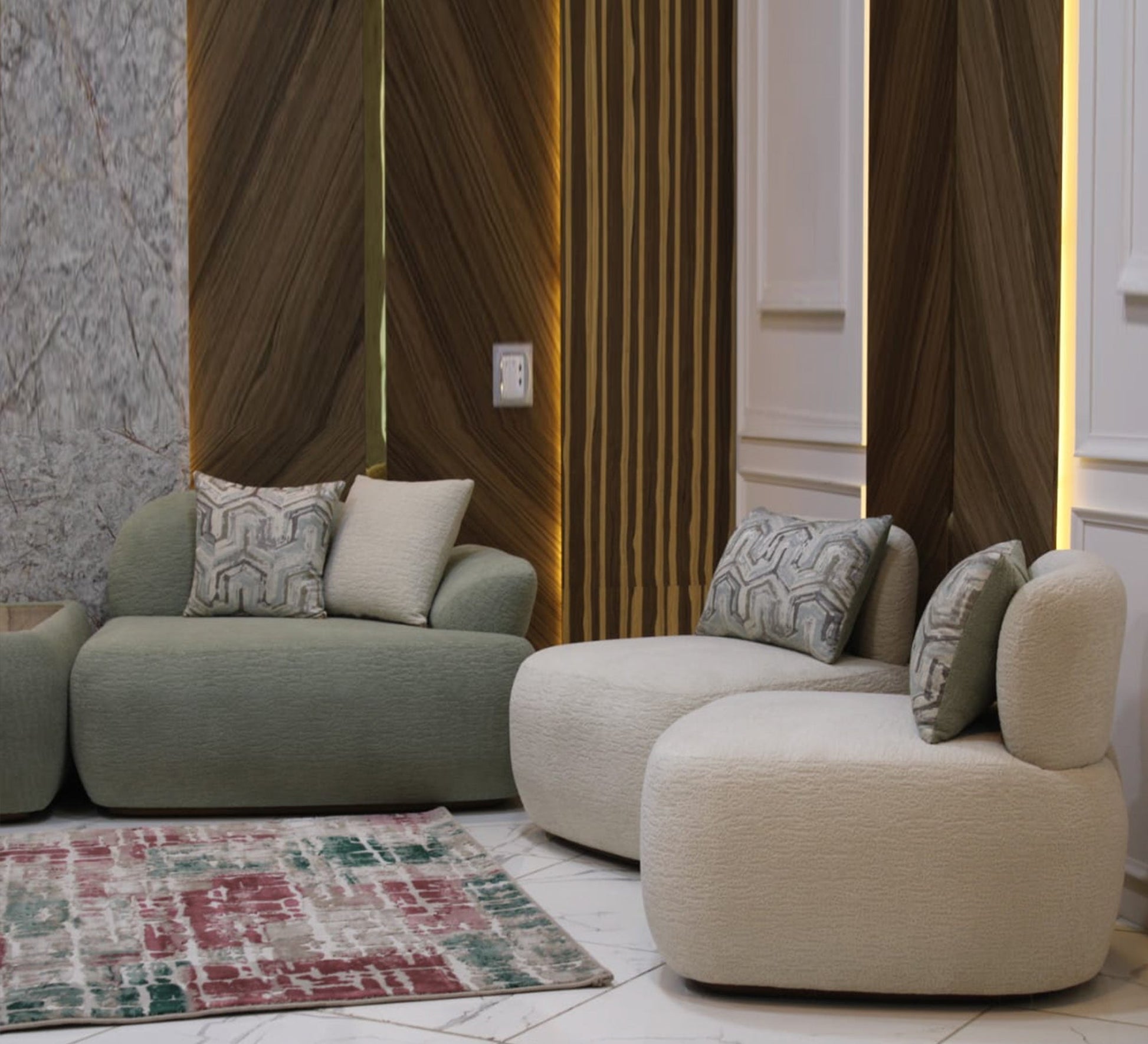 Beige and mint green living room - Vitrine Furniture - Furniture