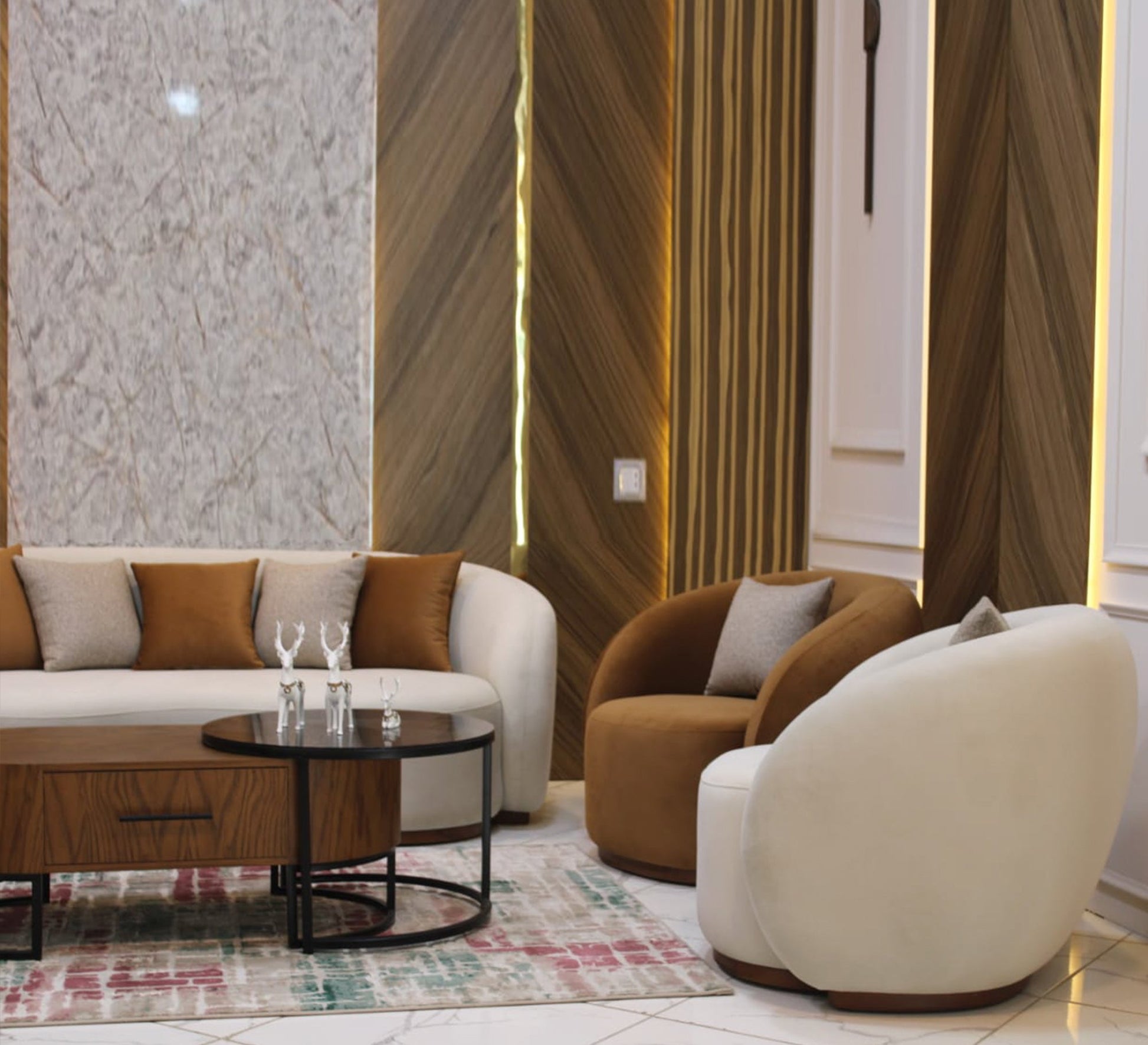 Beige and reddish brown living room - Vitrine Furniture - Furniture