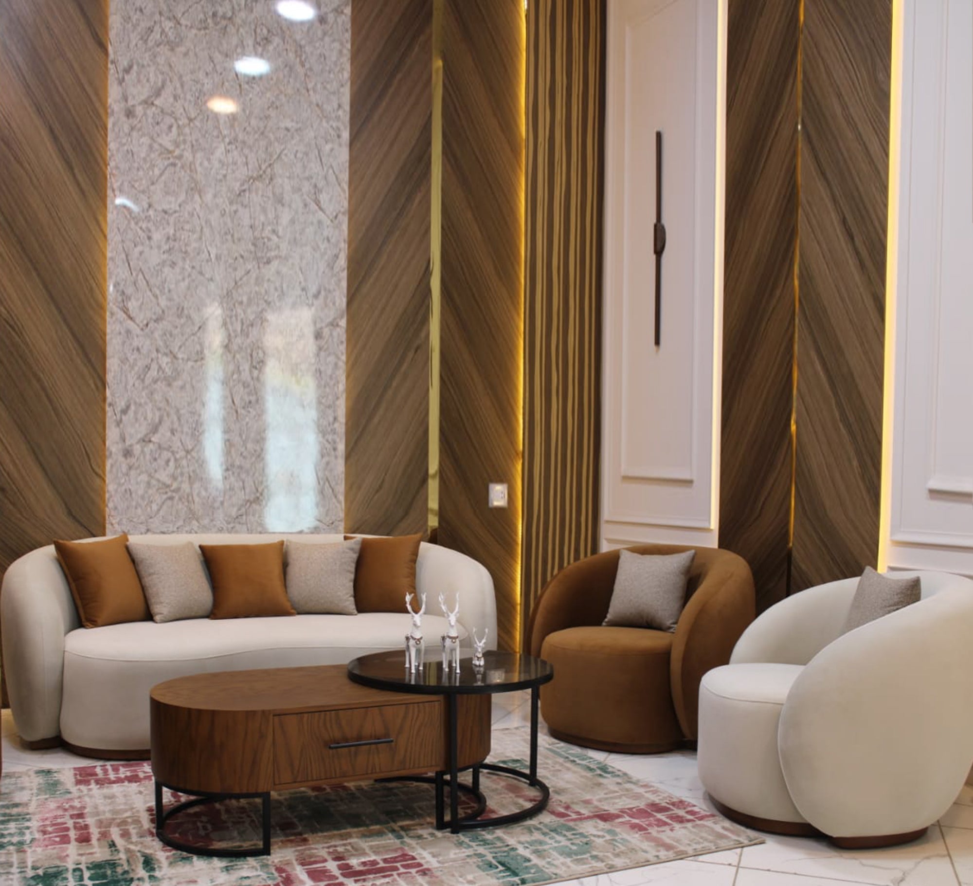 Beige and reddish brown living room - Vitrine Furniture - Furniture