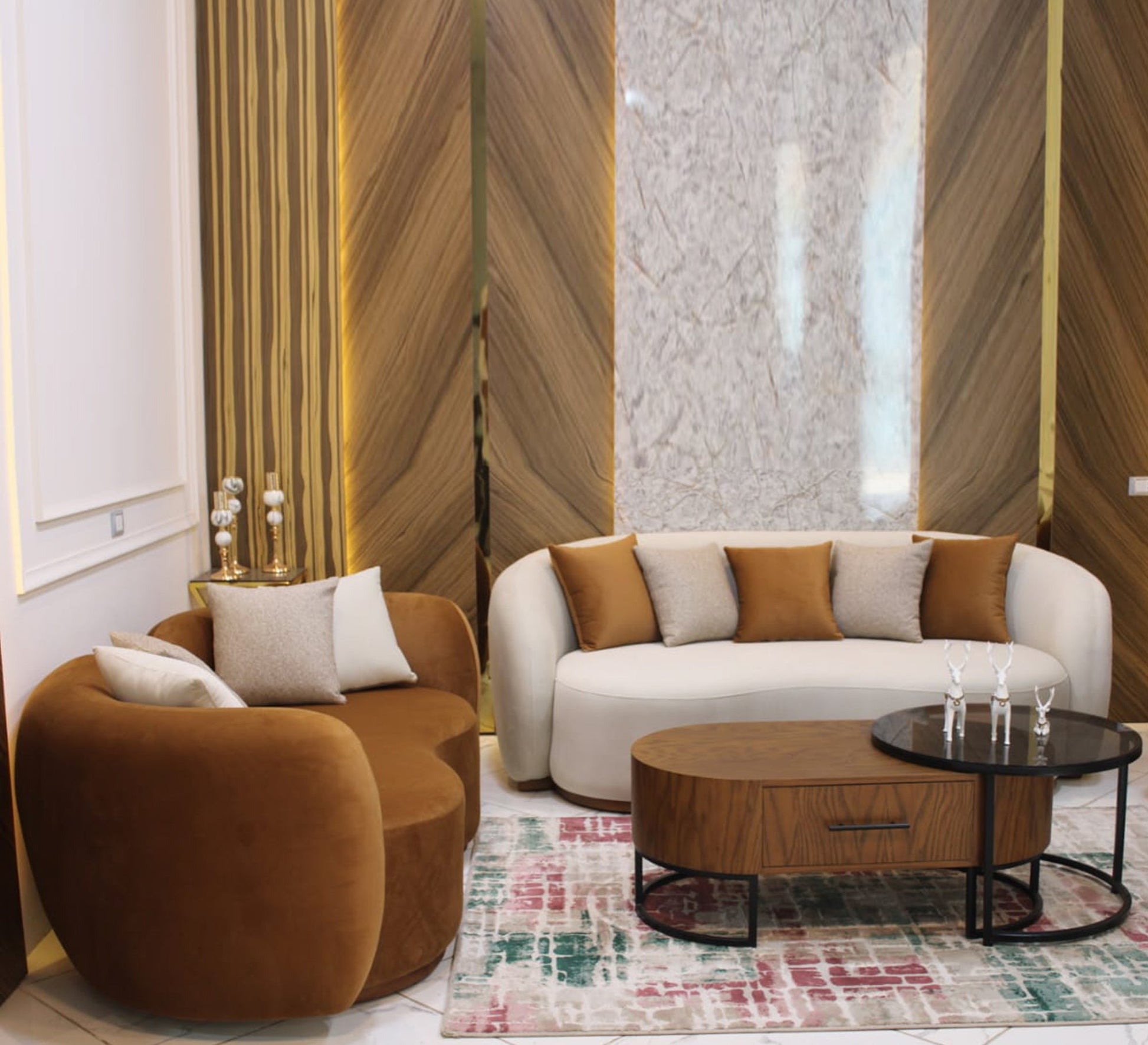 Beige and reddish brown living room - Vitrine Furniture - Furniture