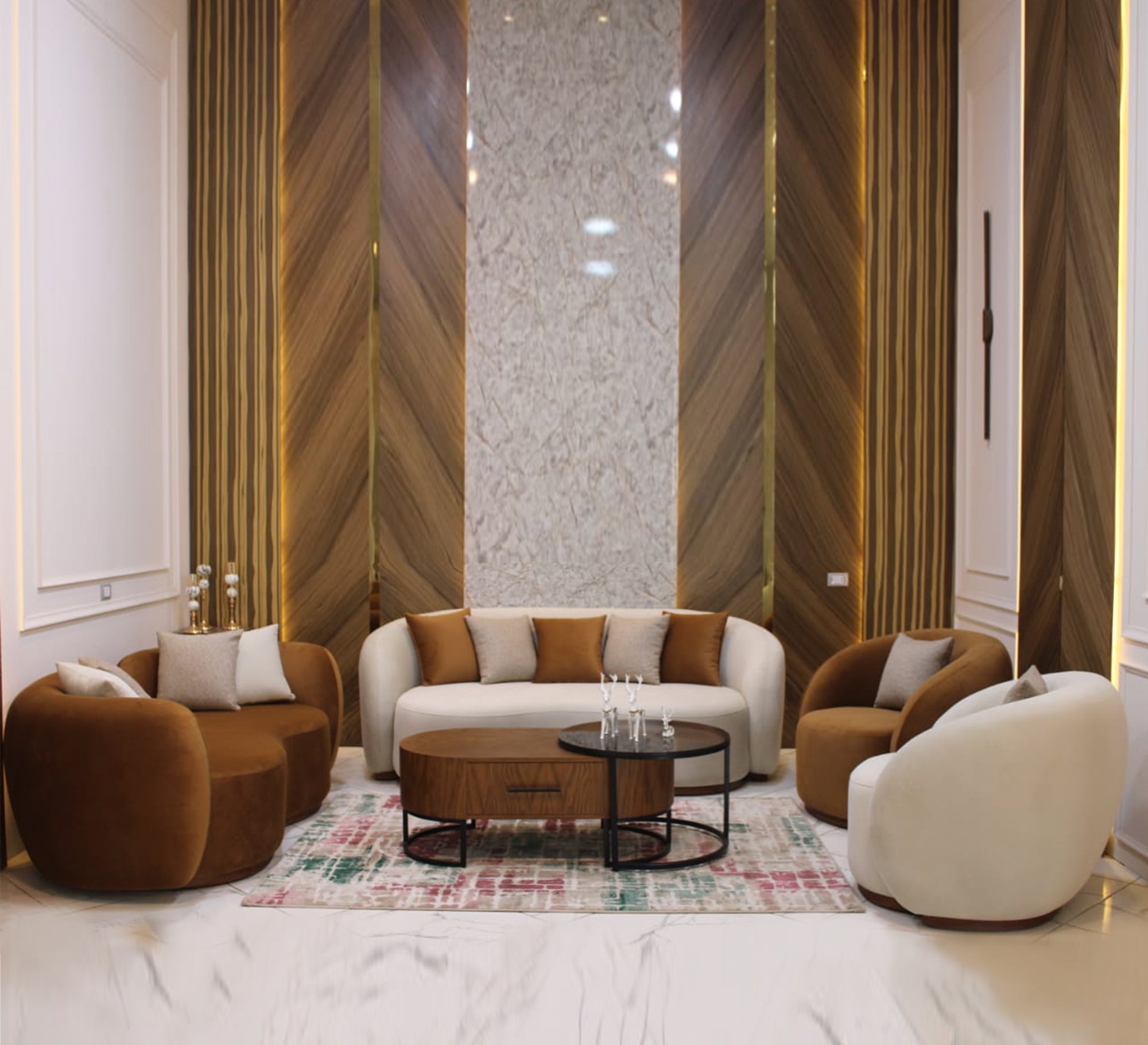 Beige and reddish brown living room - Vitrine Furniture - Furniture