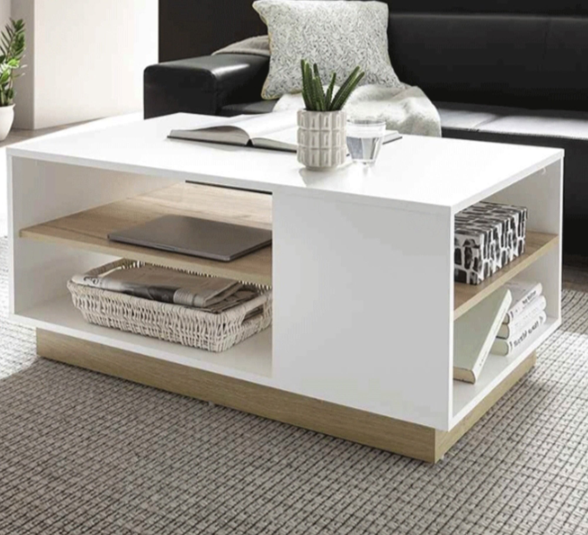 Beige and white veneer wood coffee table - Vitrine Furniture - Furniture