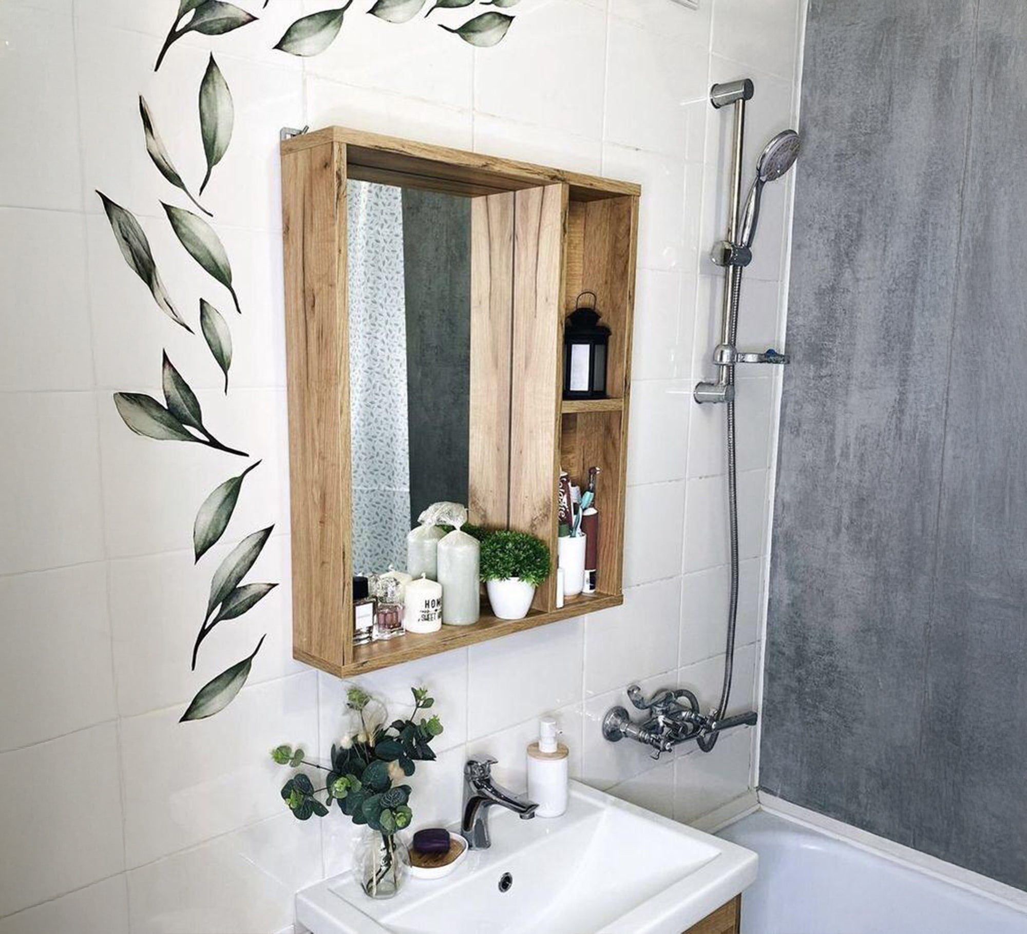 Beige Bathroom Mirror with Shelves - Vitrine Furniture - Décor