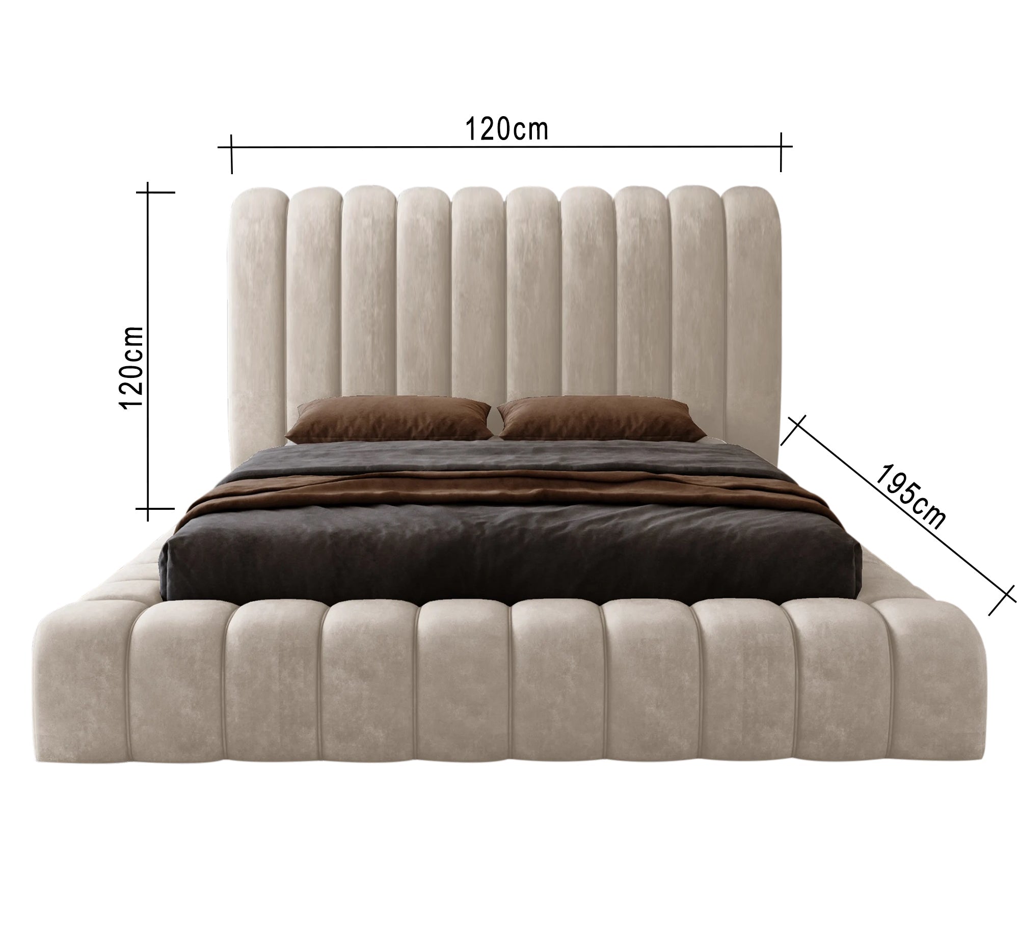 Beige bed with a fully upholstered capitone around the mattress - Vitrine Furniture - Furniture