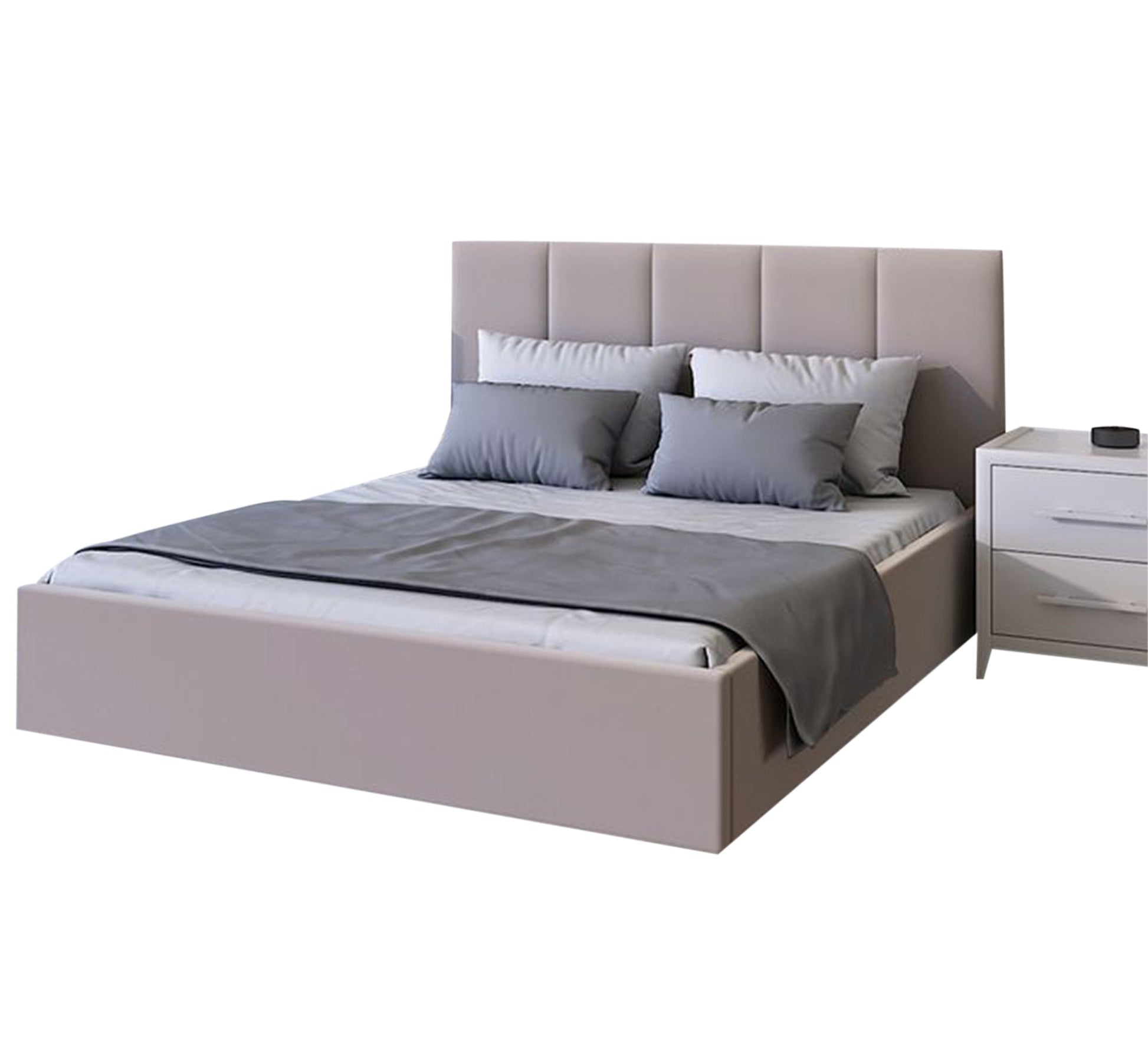 Beige bed with a high capitone headboard - Vitrine Furniture - Furniture