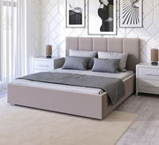 Beige bed with a high capitone headboard - Vitrine Furniture - Furniture