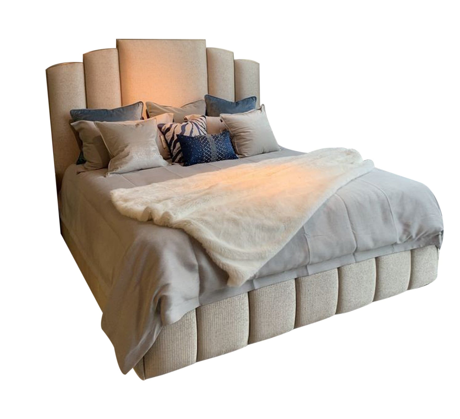 Beige bed with a split headboard and a split headboard - Vitrine Furniture - Furniture