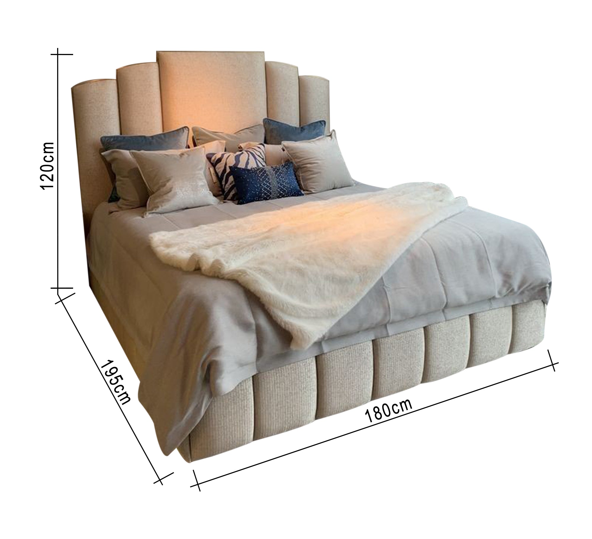 Beige bed with a split headboard and a split headboard - Vitrine Furniture - Furniture
