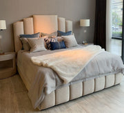 Beige bed with a split headboard and a split headboard - Vitrine Furniture - Furniture