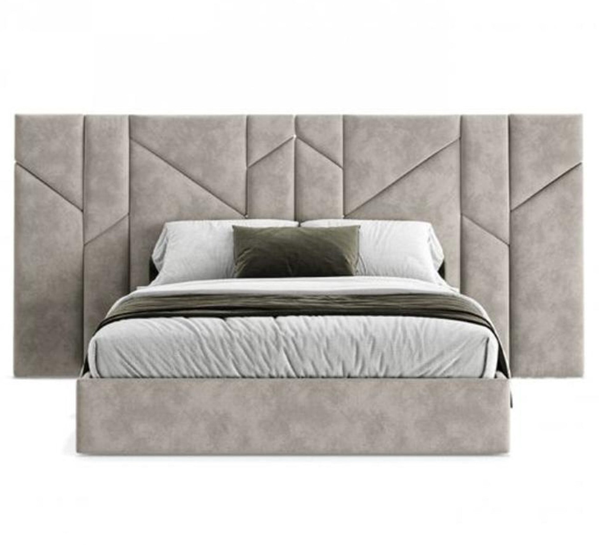Beige bed with a wide capitone headboard - Vitrine Furniture - Furniture