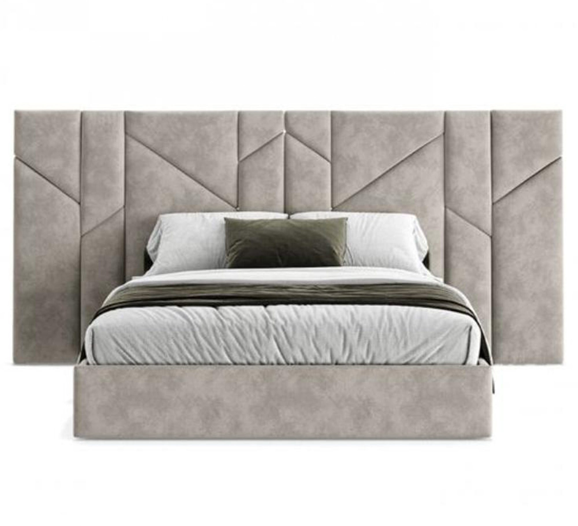 Beige bed with a wide capitone headboard - Vitrine Furniture - Furniture