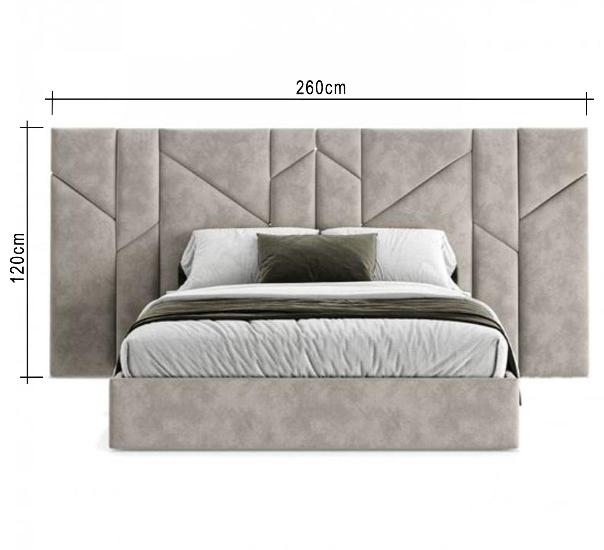 Beige bed with a wide capitone headboard - Vitrine Furniture - Furniture