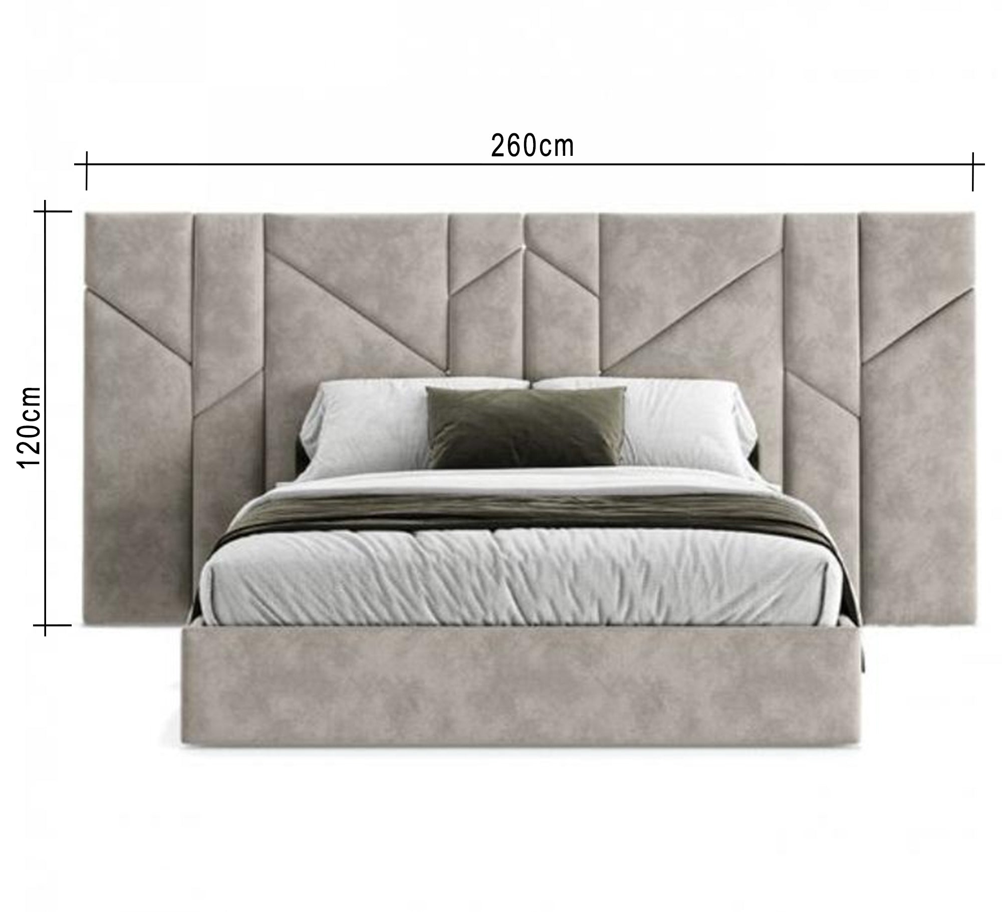Beige bed with a wide capitone headboard - Vitrine Furniture - Furniture