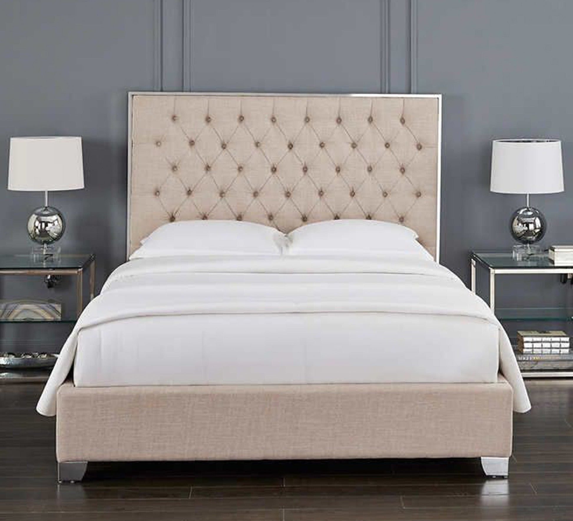 Beige bed with Capoutine upholstery - Vitrine Furniture - Furniture