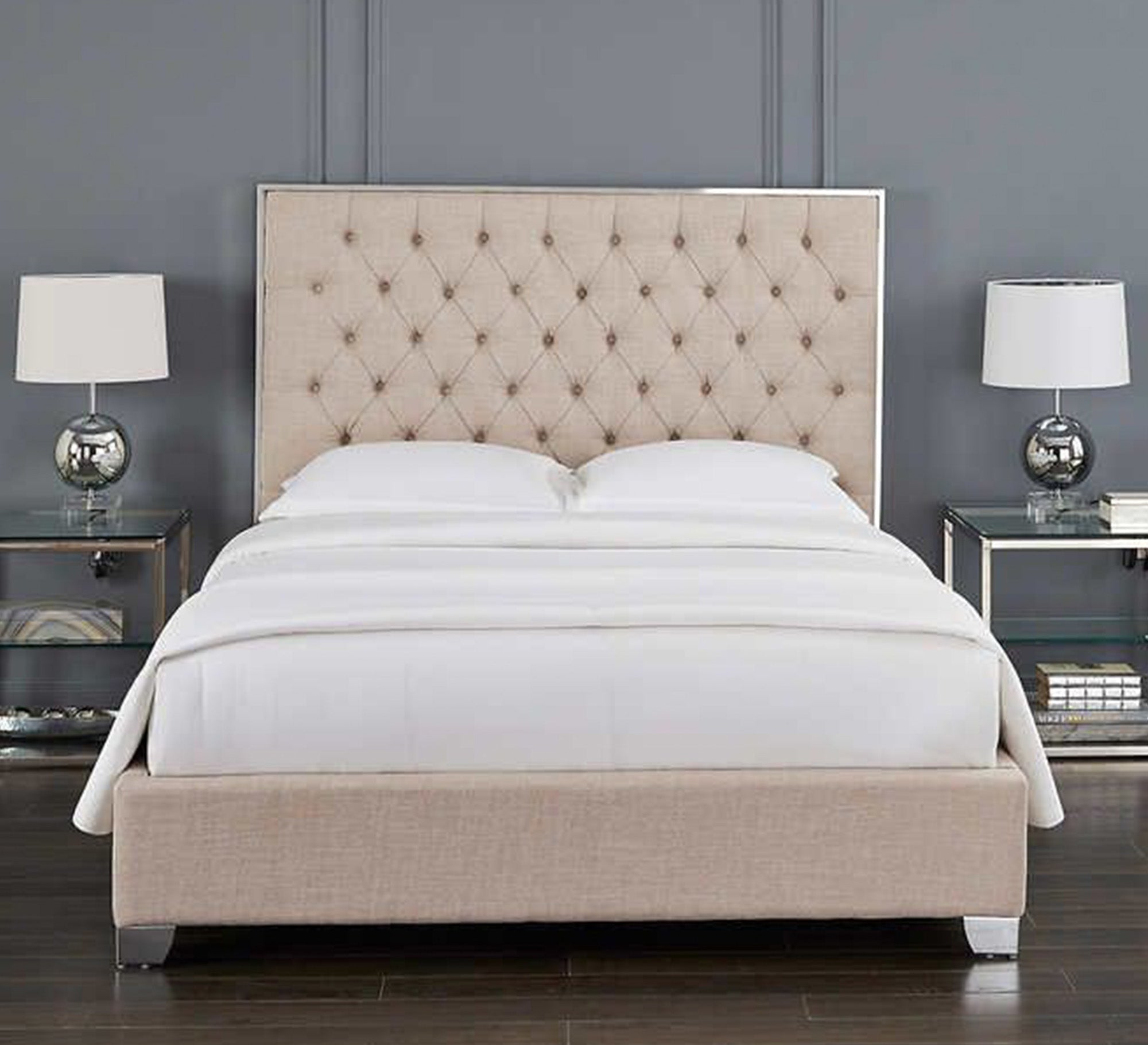 Beige bed with Capoutine upholstery - Vitrine Furniture - Furniture