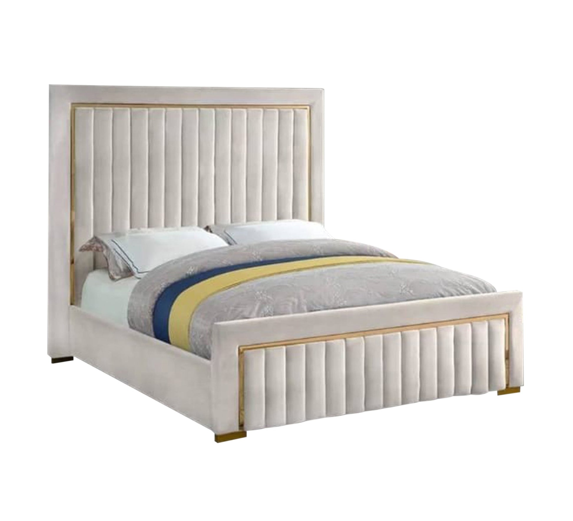 Beige bed with gold steel belt - Vitrine Furniture - Furniture