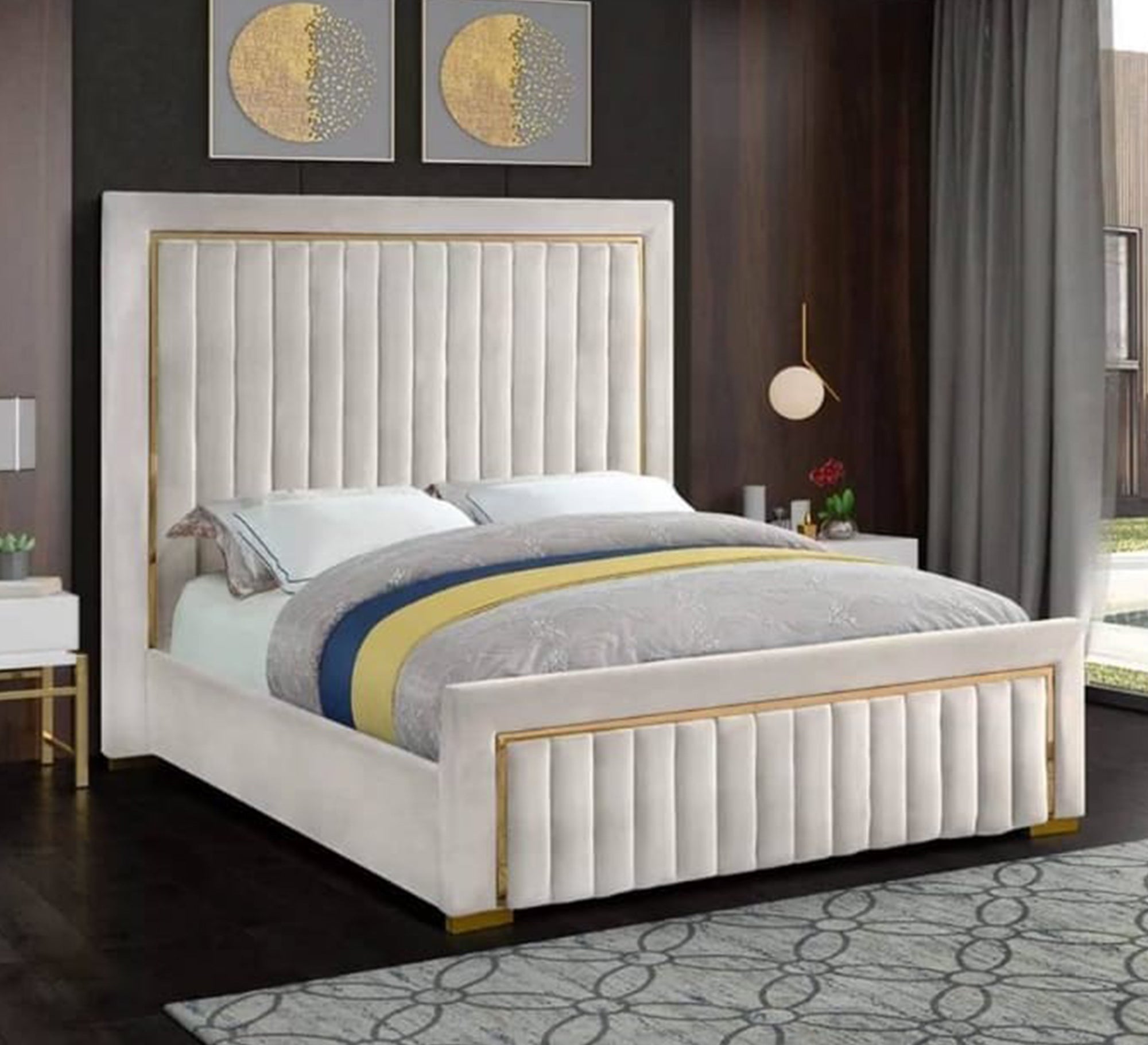 Beige bed with gold steel belt - Vitrine Furniture - Furniture