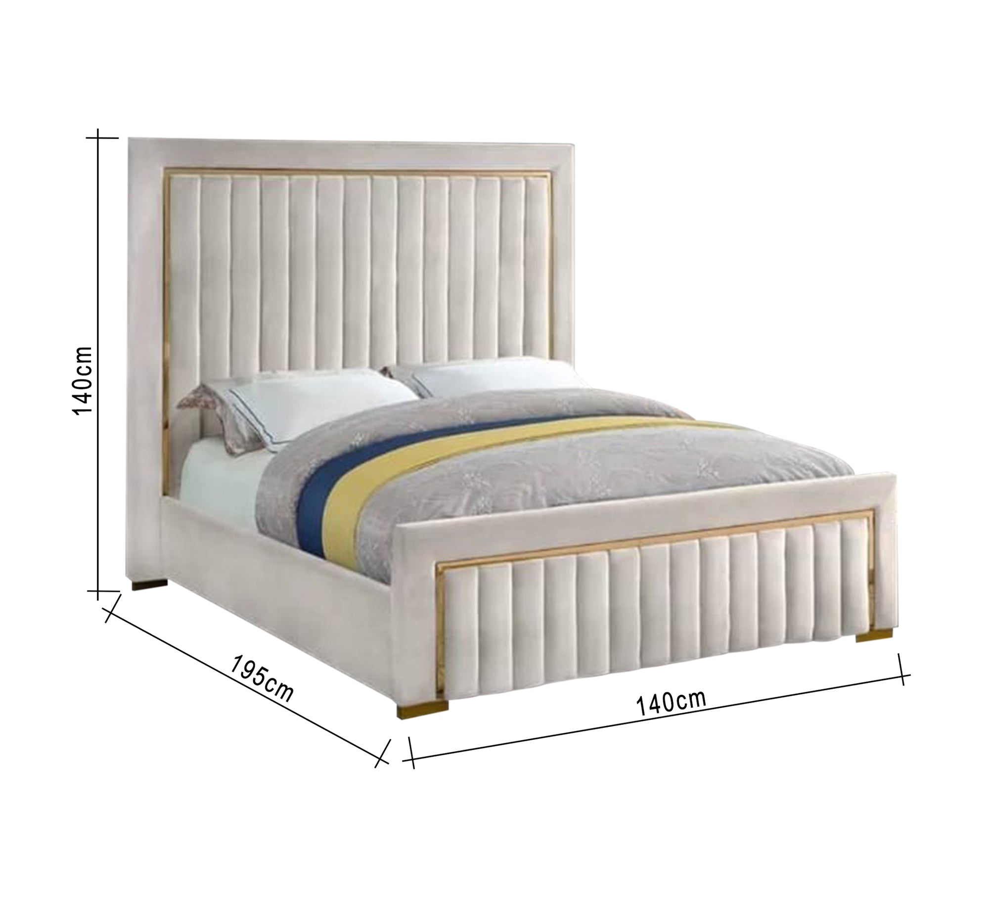 Beige bed with gold steel belt - Vitrine Furniture - Furniture