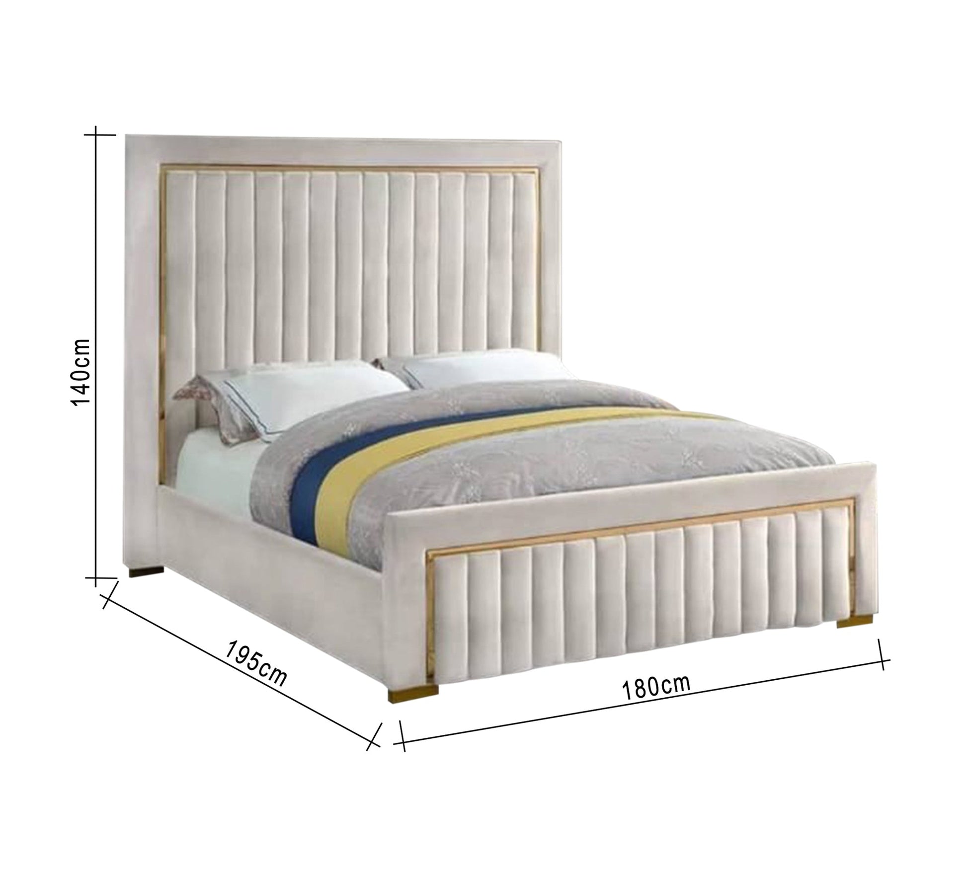 Beige bed with gold steel belt - Vitrine Furniture - Furniture