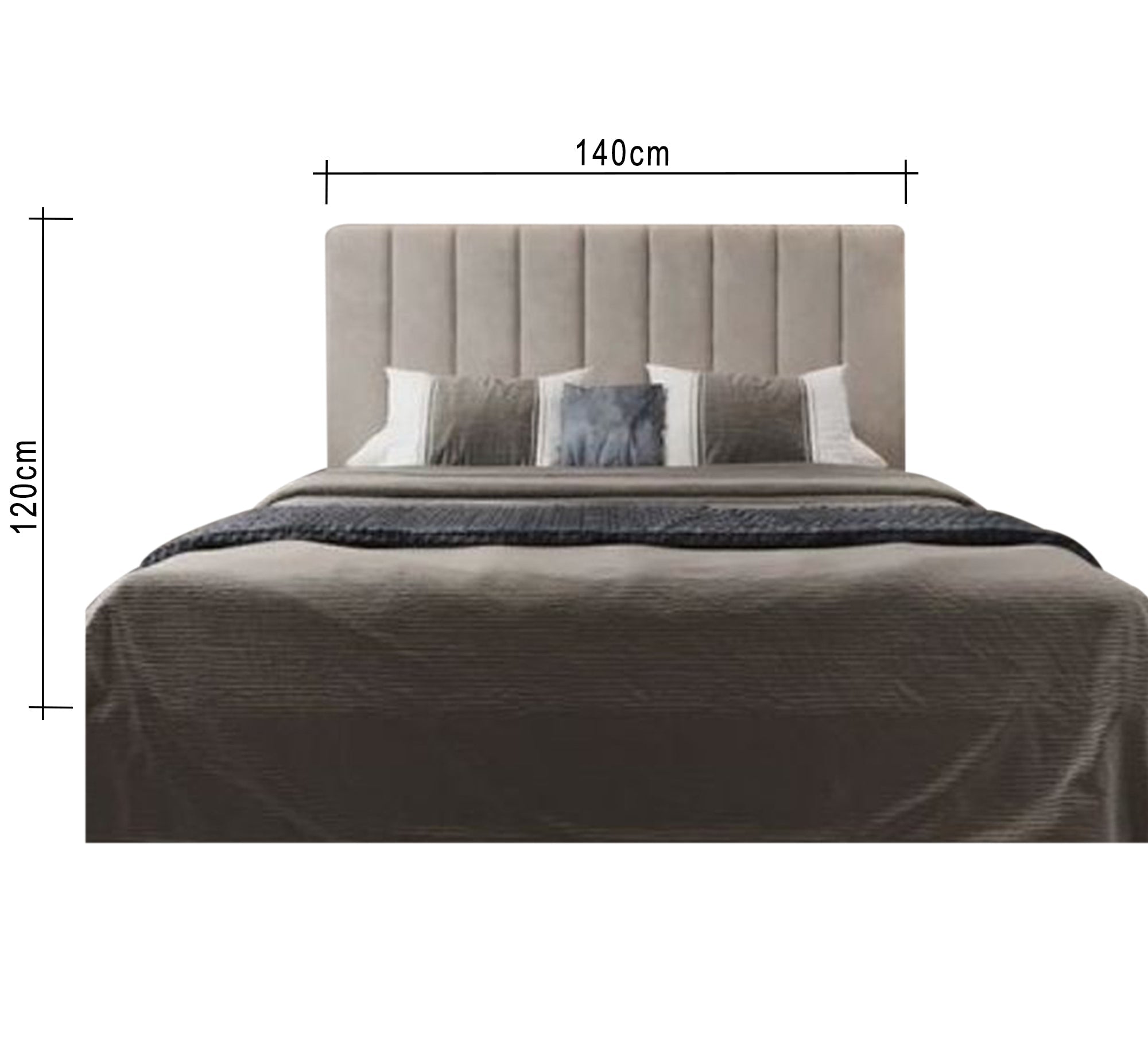 Beige bed with high back and longitudinal sunken lines - Vitrine Furniture - Furniture