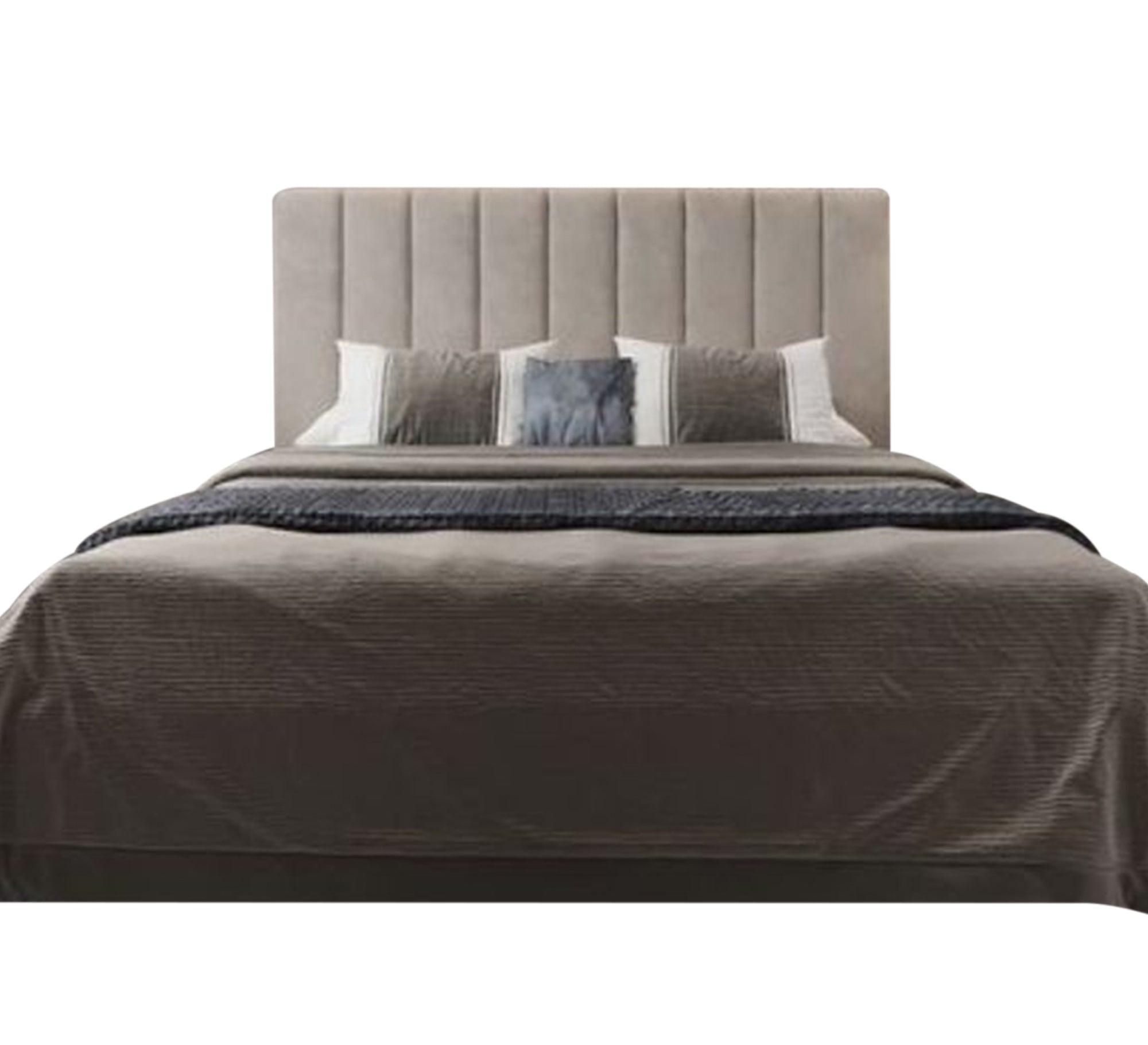 Beige bed with high back and longitudinal sunken lines - Vitrine Furniture - Furniture