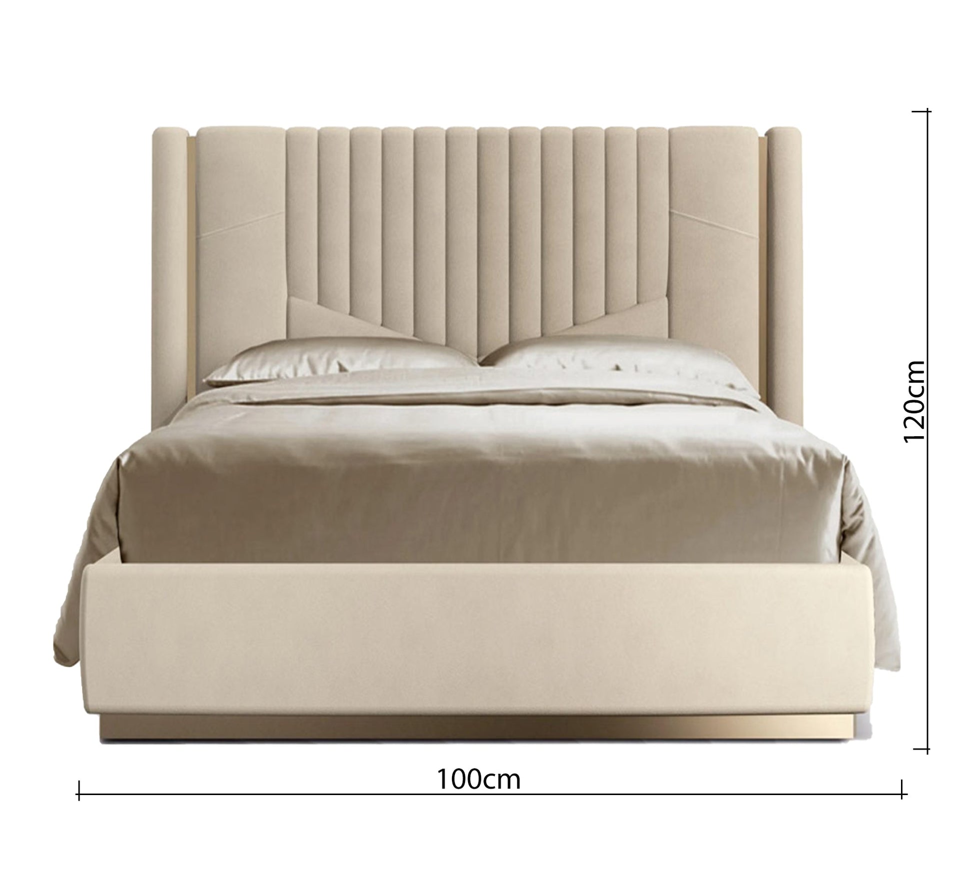 Beige bed with striped headboard and elegant gold accents - Vitrine Furniture - Furniture