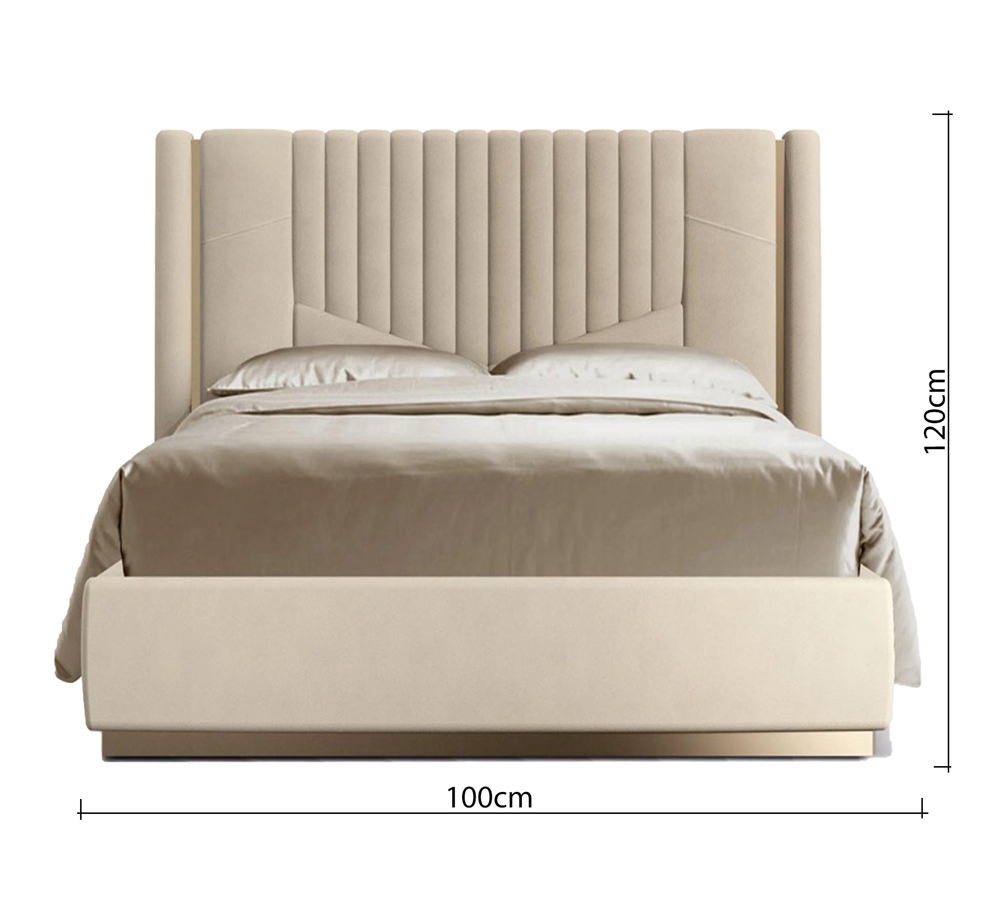 Beige bed with striped headboard and elegant gold accents - Vitrine Furniture - Furniture